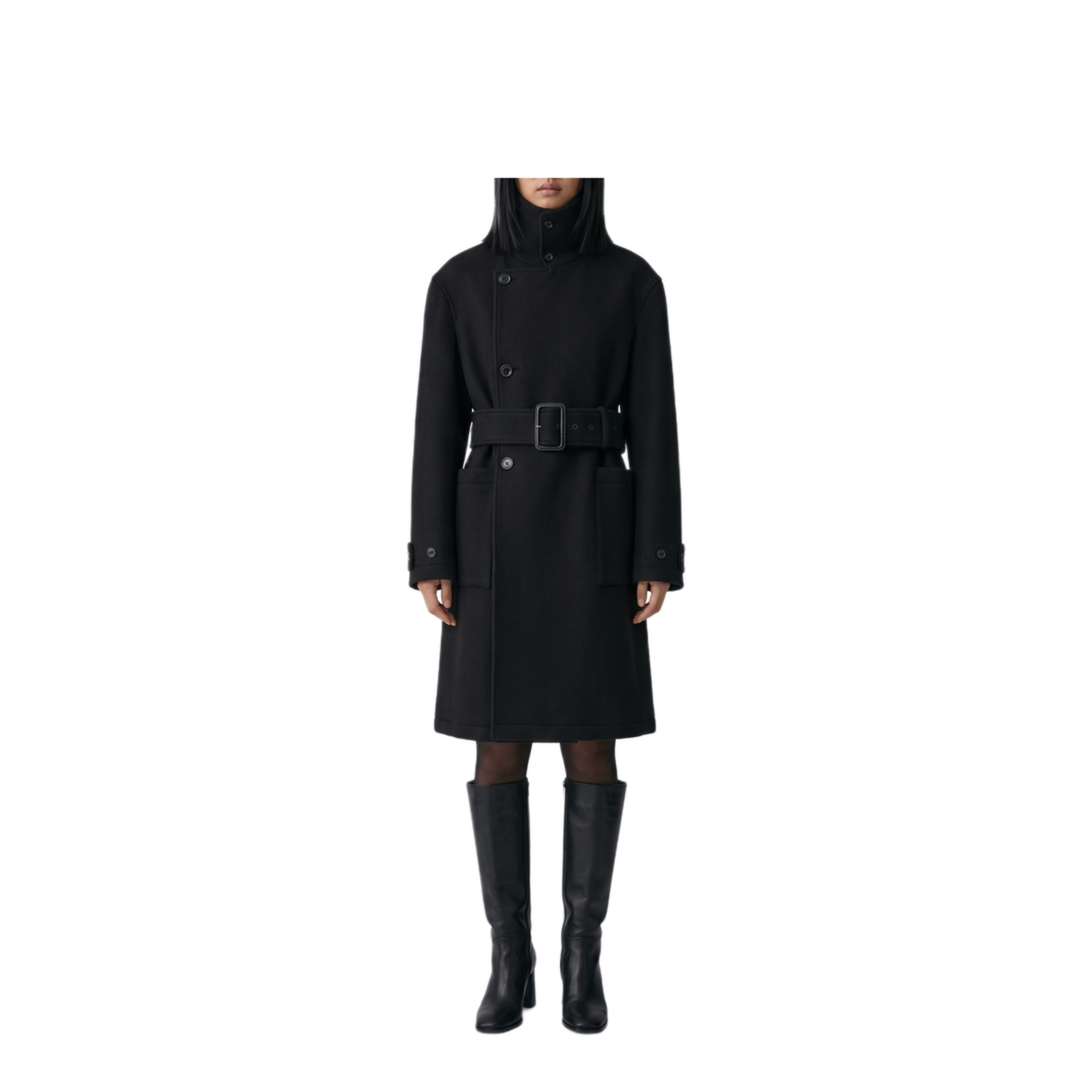 MAYFEYR - Lemaire - Black Fitted Wrap Coat - CO1155LF1700BK999