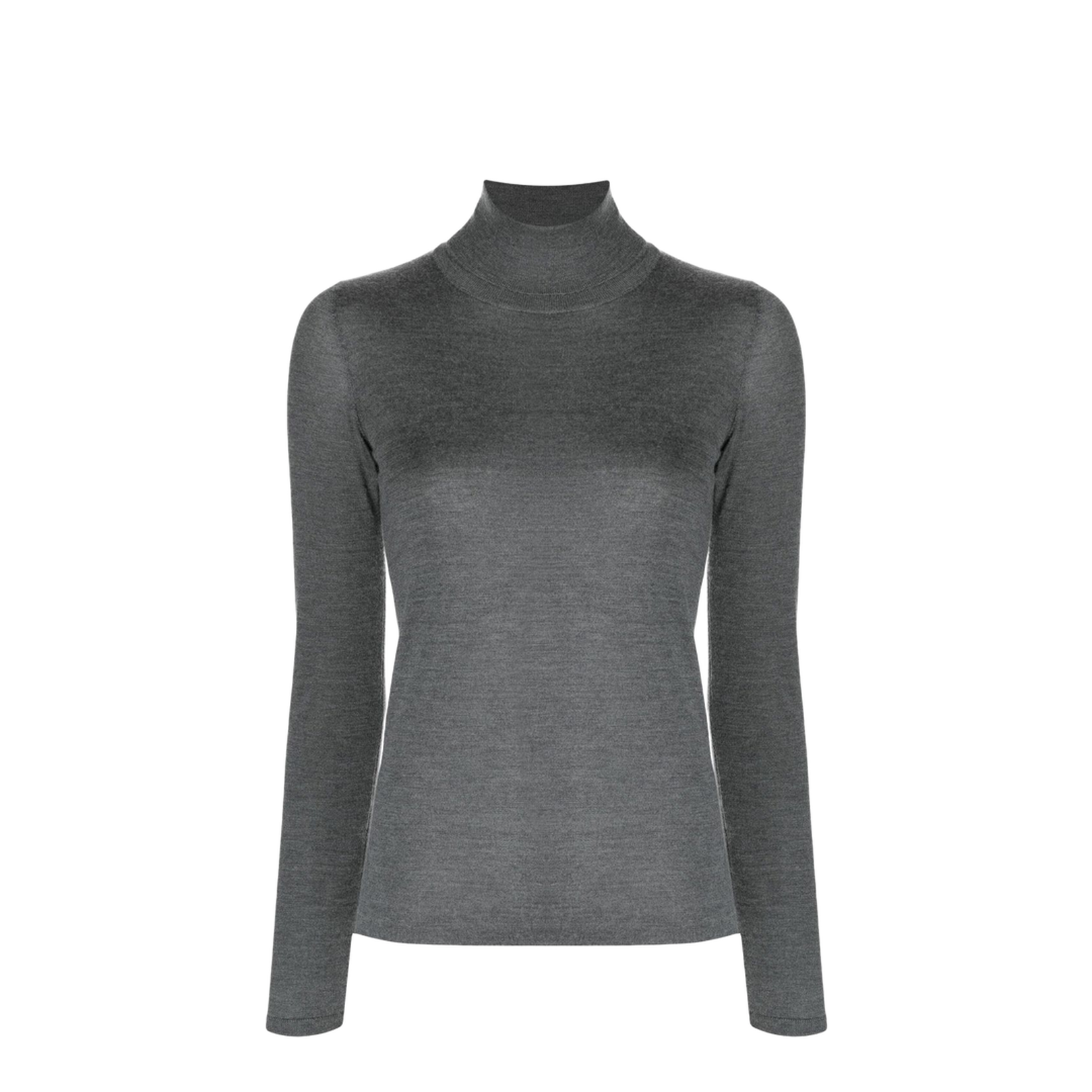 Anthracite Grey Cashmere-Silk Blend Knitted Roll Neck Long Sleeves