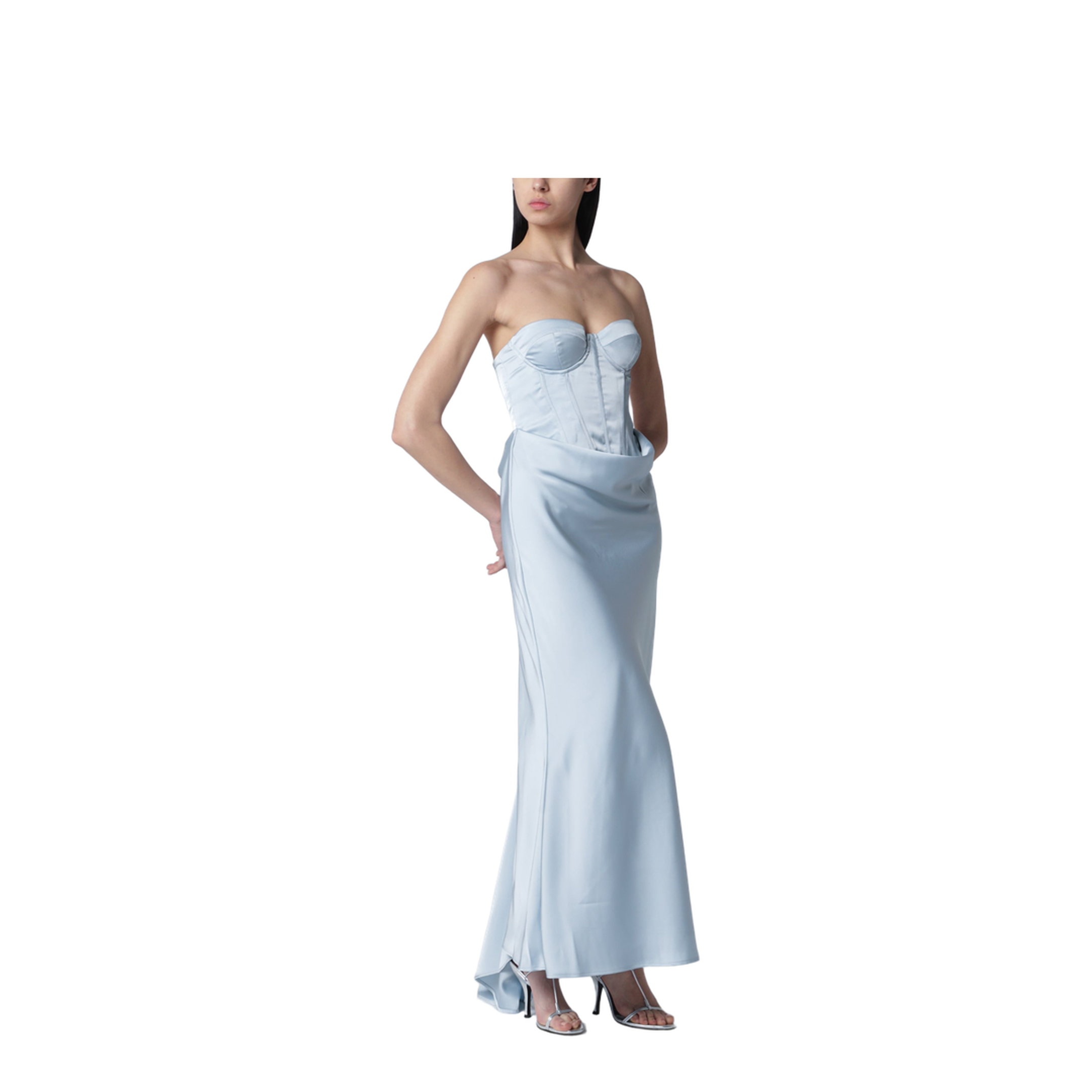 Strapless Long Corset Satin Dress in Plein Air