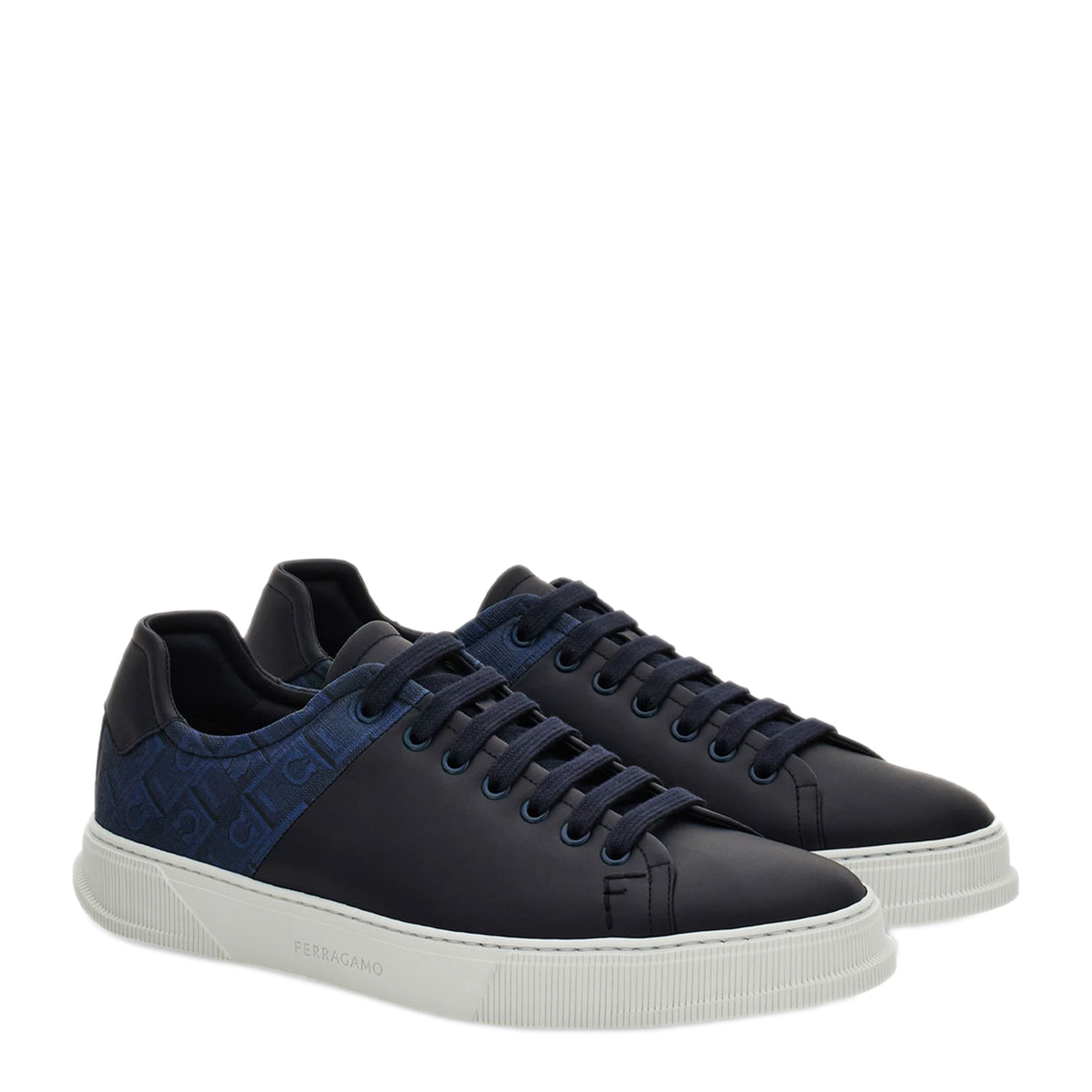 MAYFEYR - Ferragamo - Clayton Monogram Jacquard Leather Sneakers - 0297950789156NAVYBIANCO