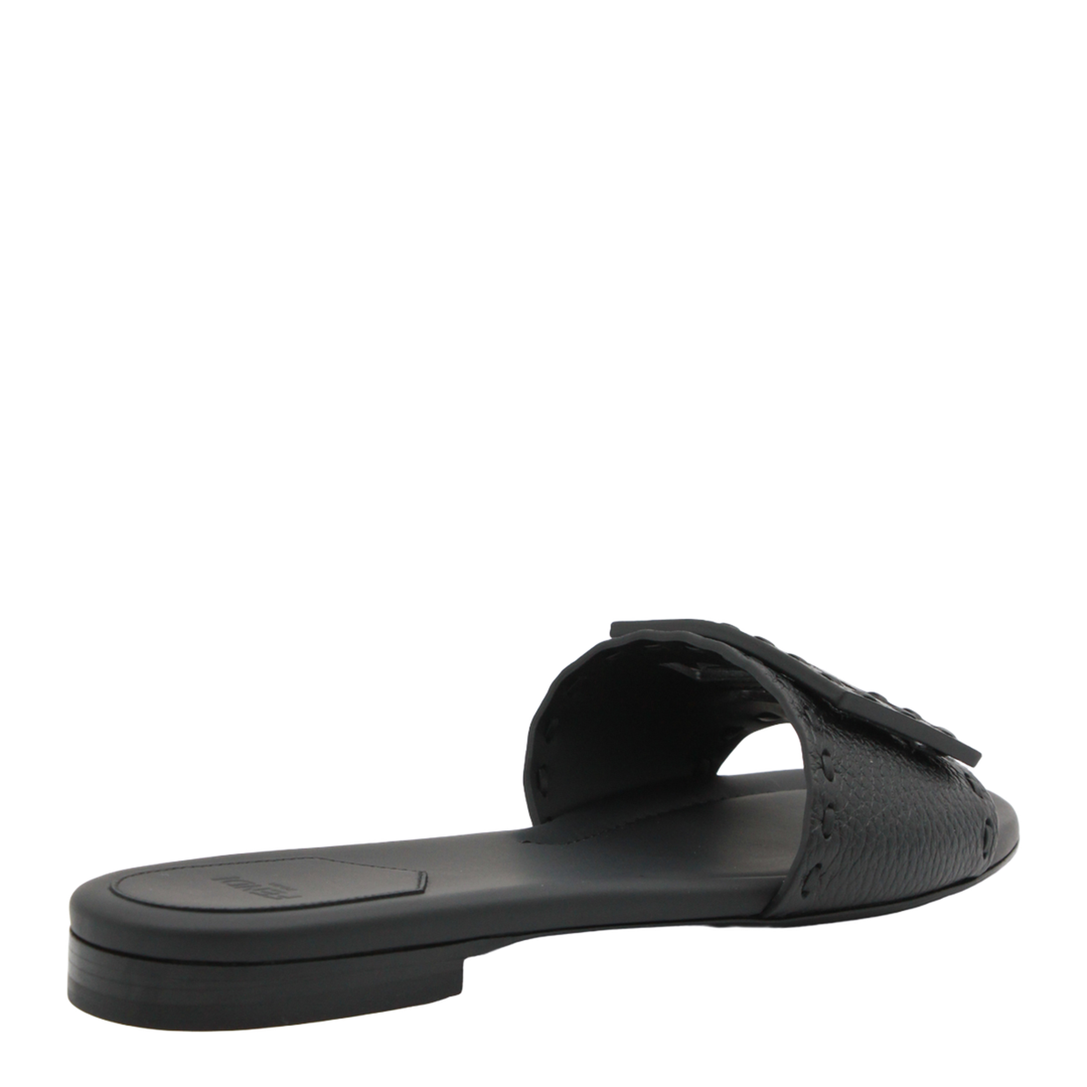 Black Leather Baguette Slides