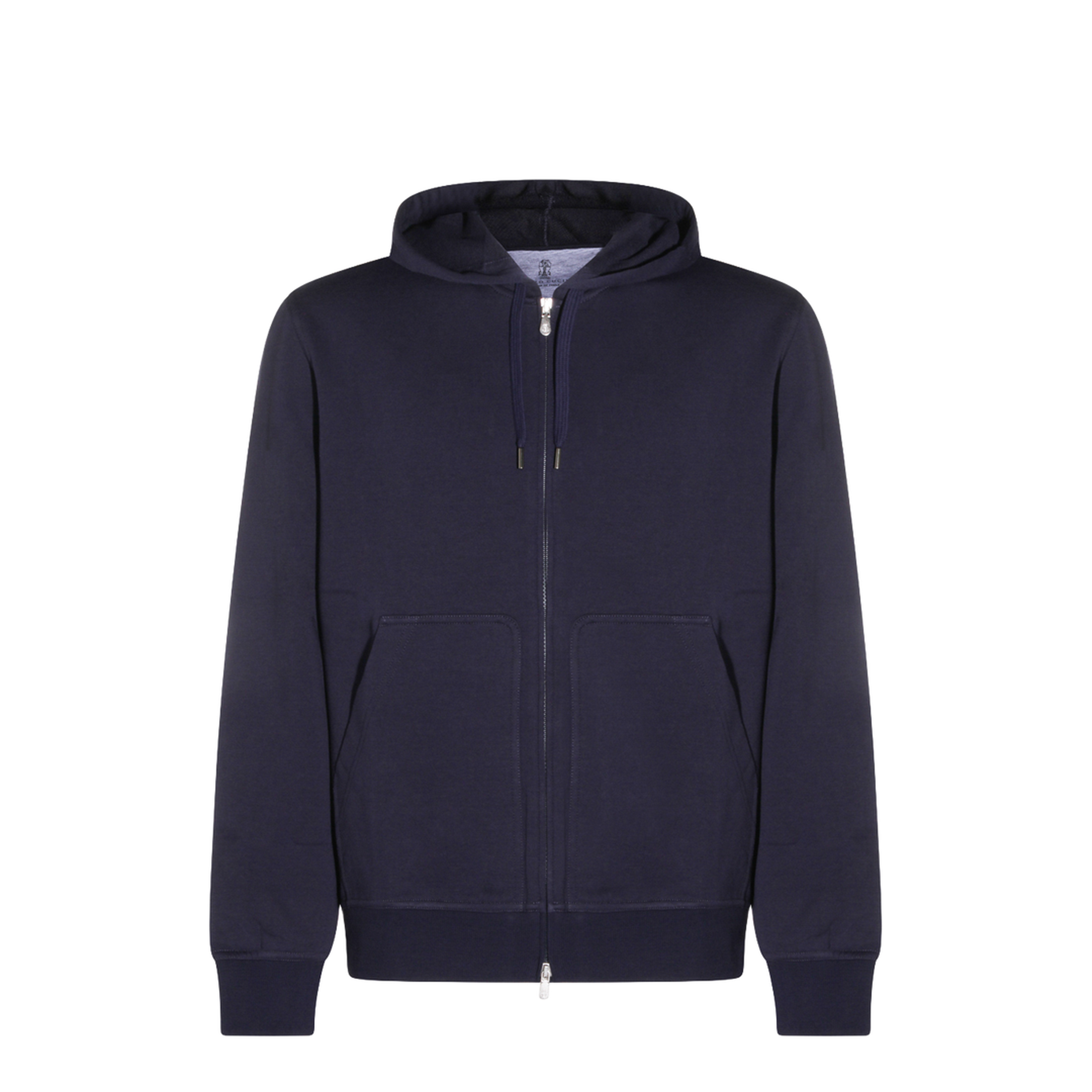 Zipped Cotton Fleece Sweater Blue