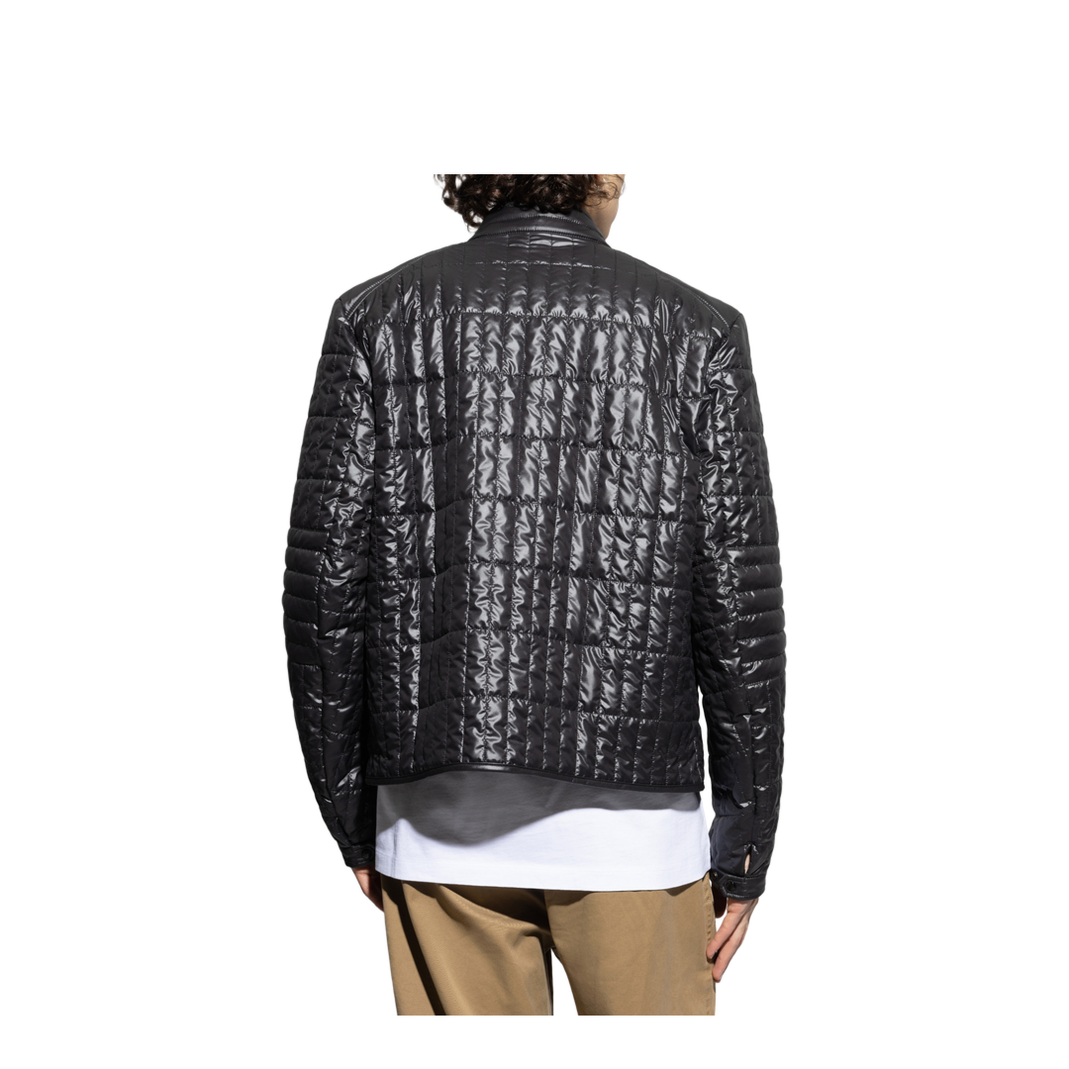 Black Lasne Vertical-Quilted Padded Biker Jacket