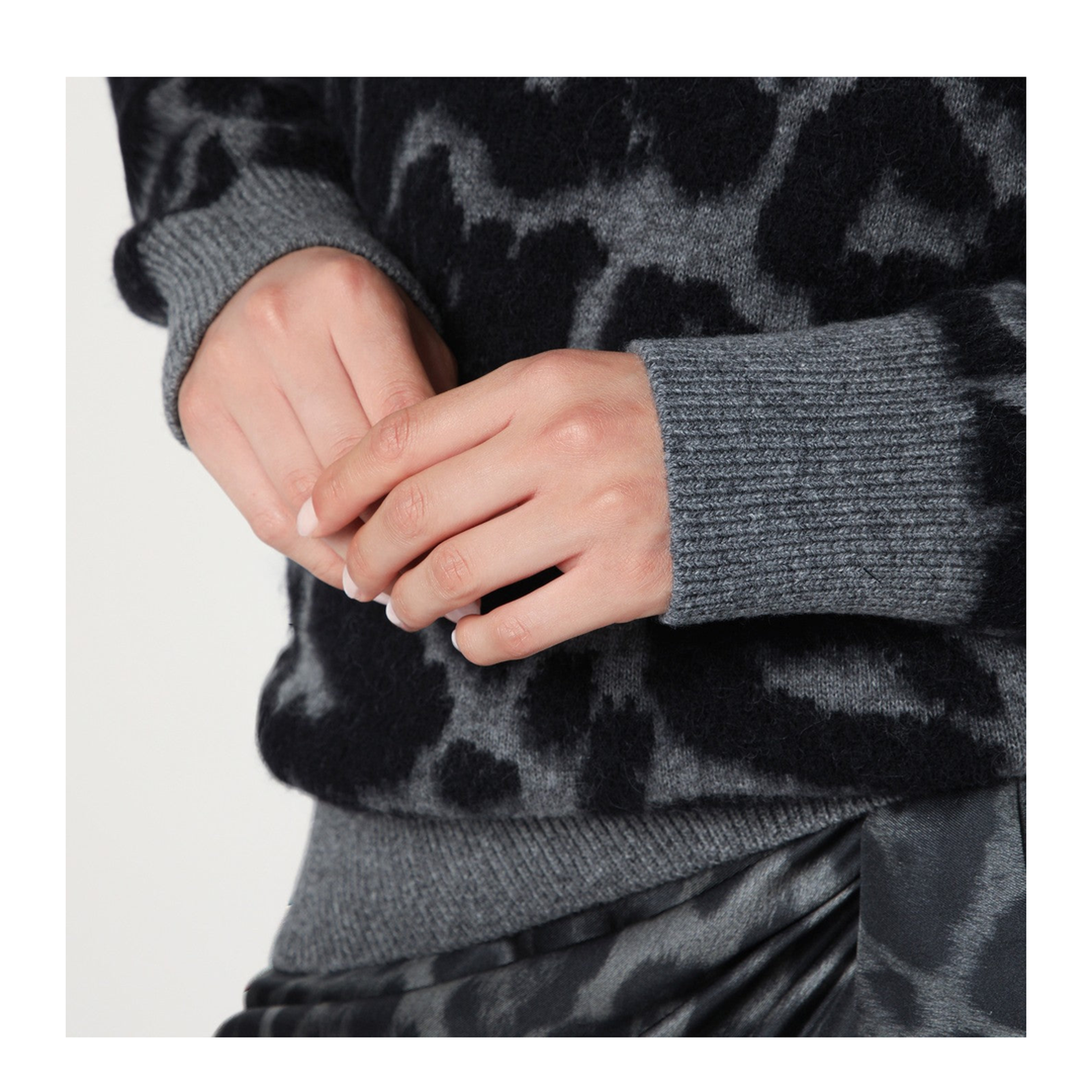 Black/Grey Leopard Jacquard Turtleneck Jumper