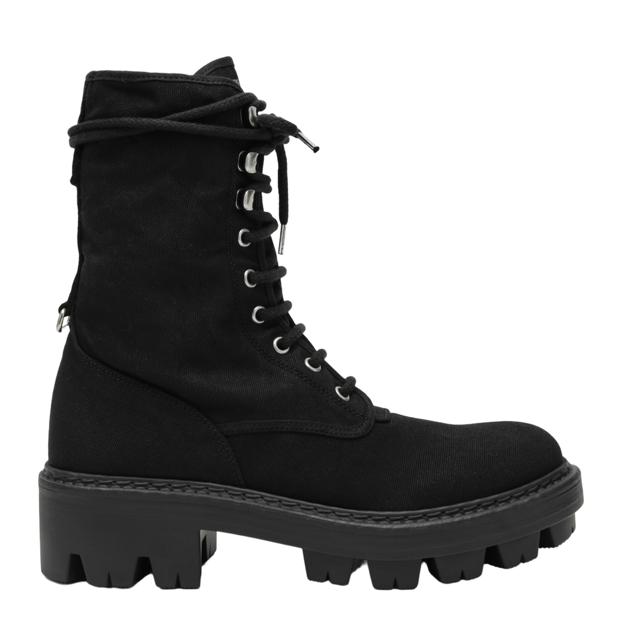 Black Canvas Lace-Up Ankle Boots