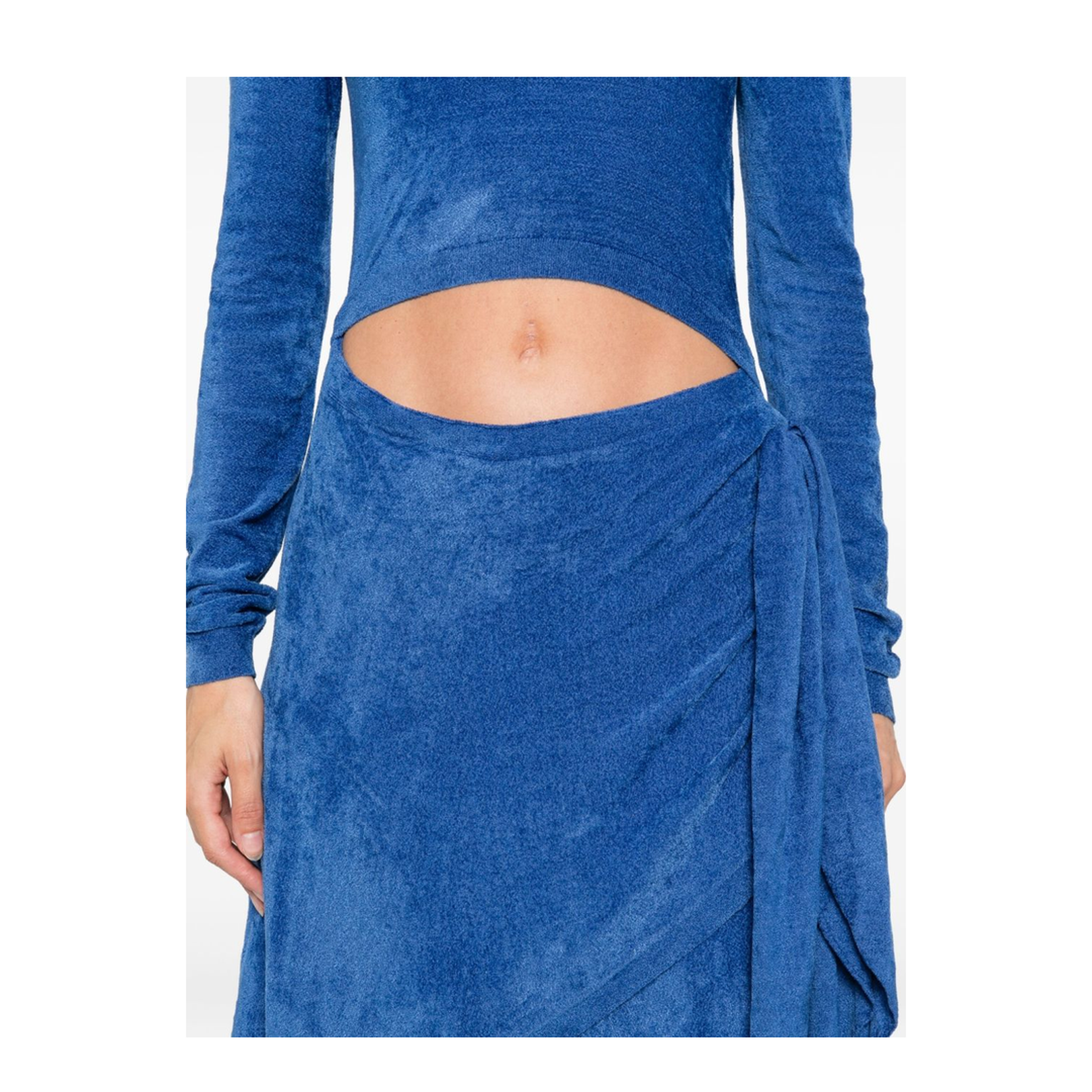 Cut-Out Detail Tie-Front Long Sleeves Mini Dress