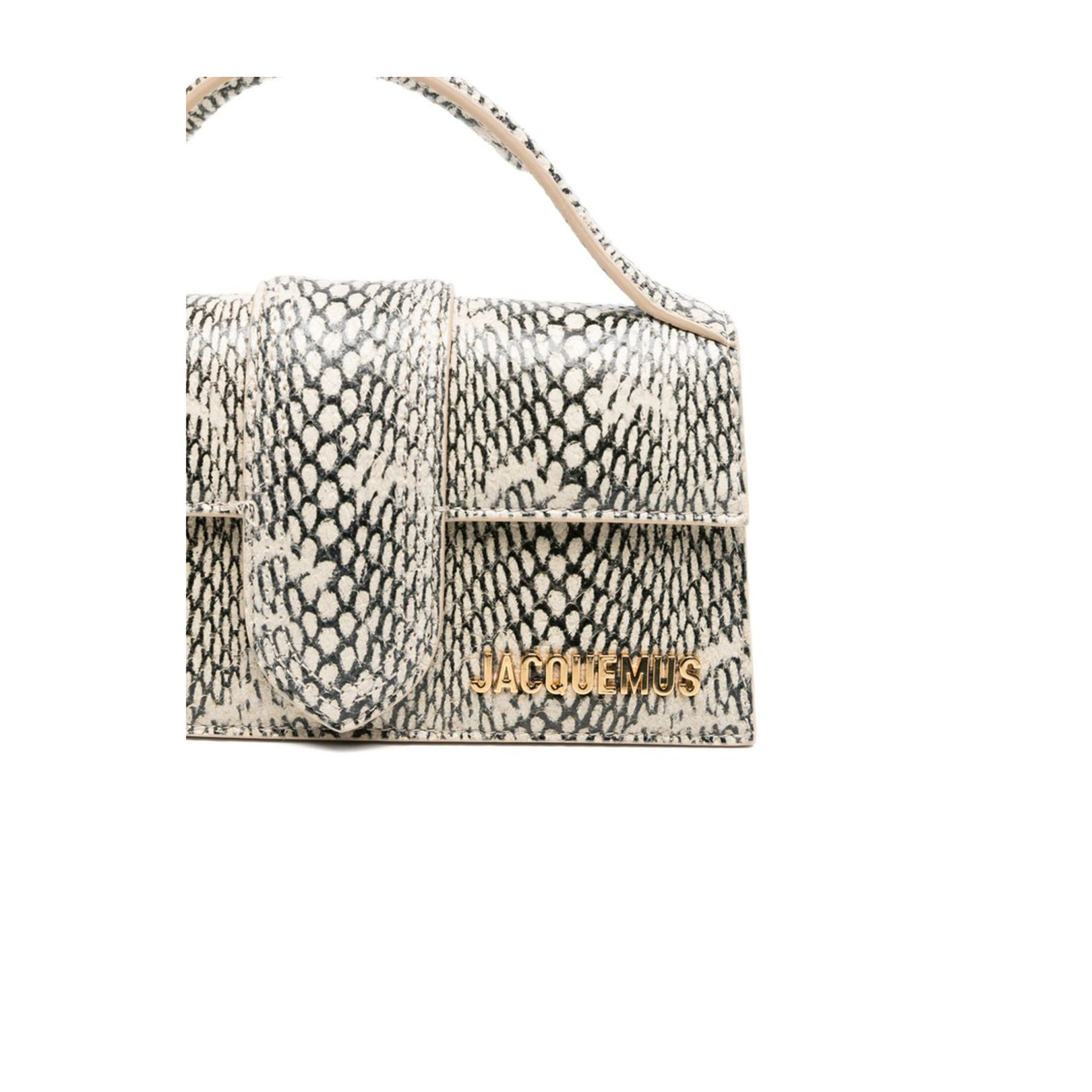 Beige Snake Print Top Handle Flap Closure Bag