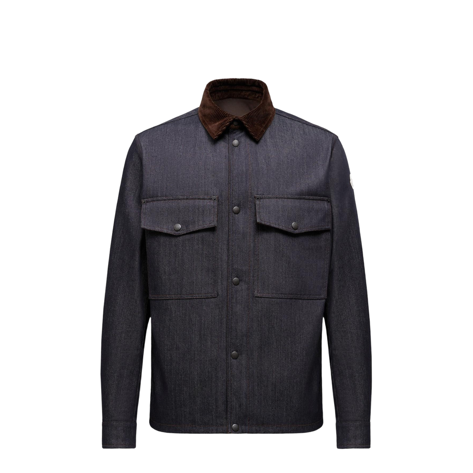 Dark Blue Denim Corduroy-Trimmed Shirt Jacket