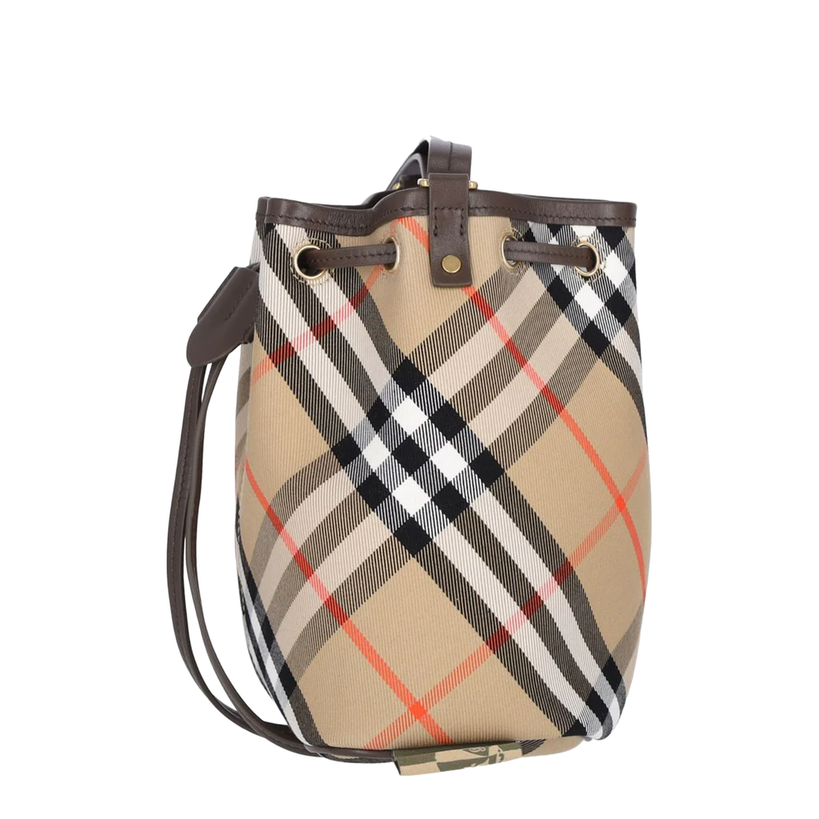 Beige Mini Bucket Bag with Check Motif