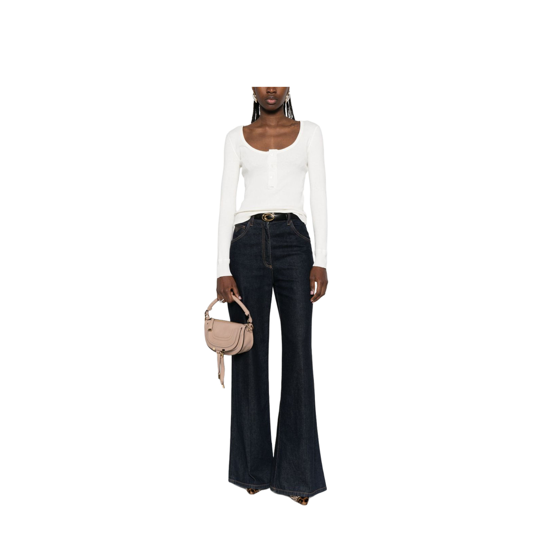 Scoop-neck Henley Shirt in Cotton Jersey White