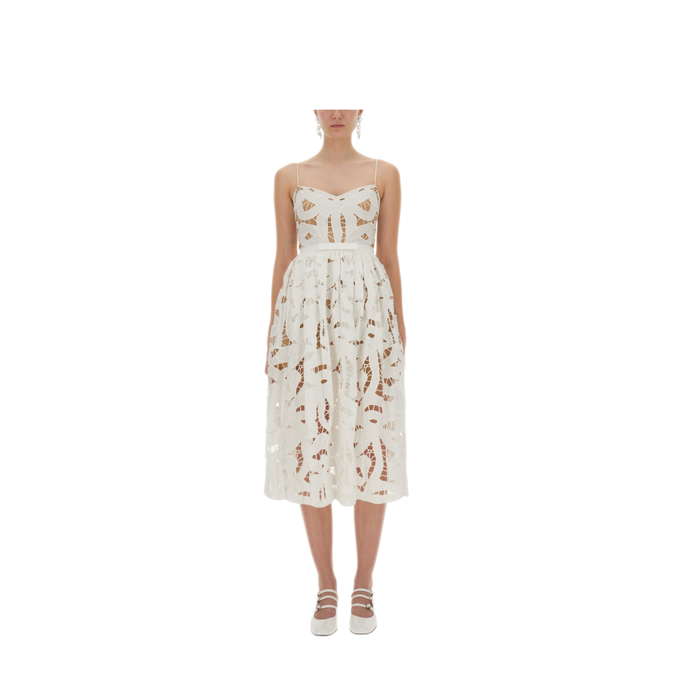 MAYFEYR - Self Portrait - Embroidered Midi Dress With Bow - PF25013MWWHITE