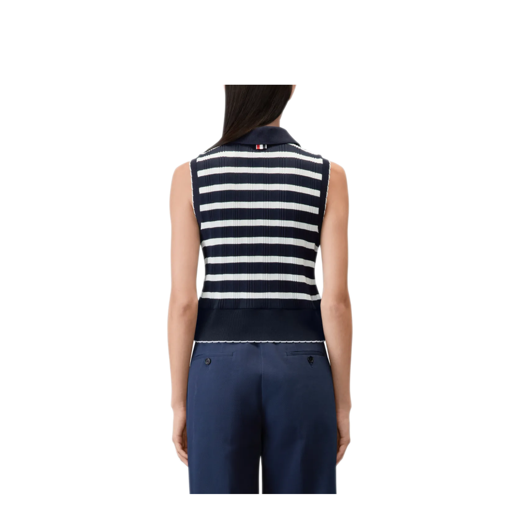 MAYFEYR - Thom Browne - Round Collar Polo With Scallop Edge In Stripe Cotton Rib - FJP122AJ0256979