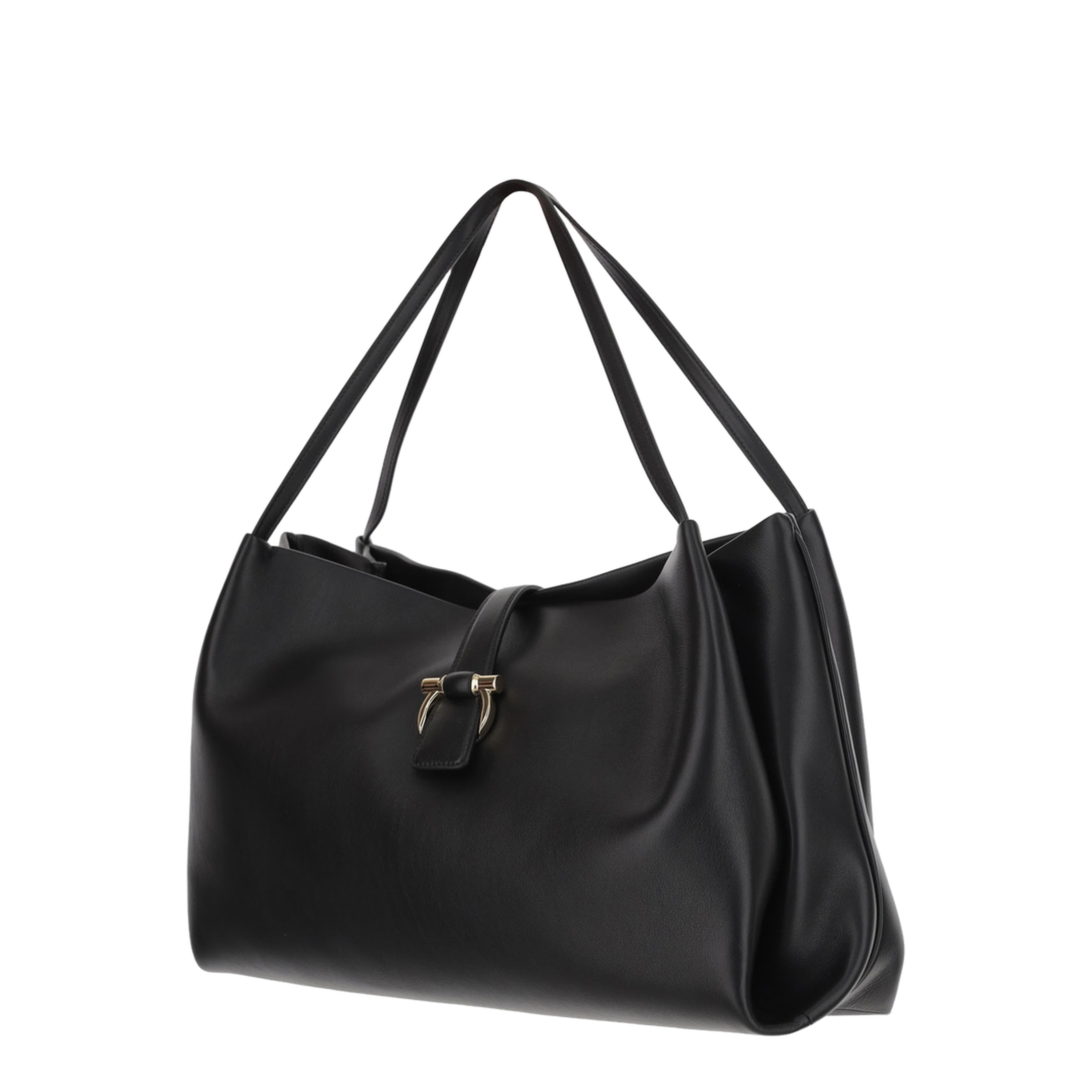 Smooth Black Leather Tote Bag