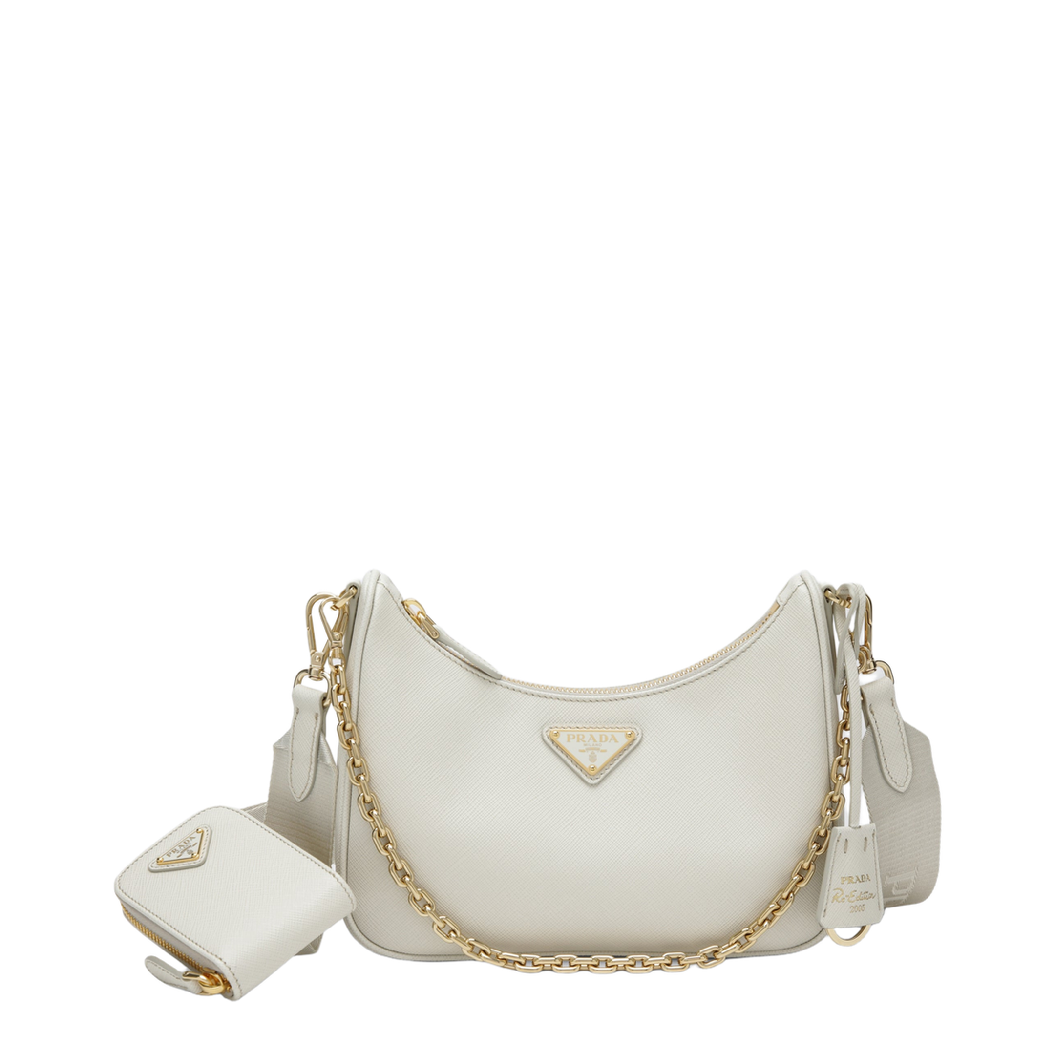 Re-Edition 2005 Saffiano Leather Shoulder Bag - Talc