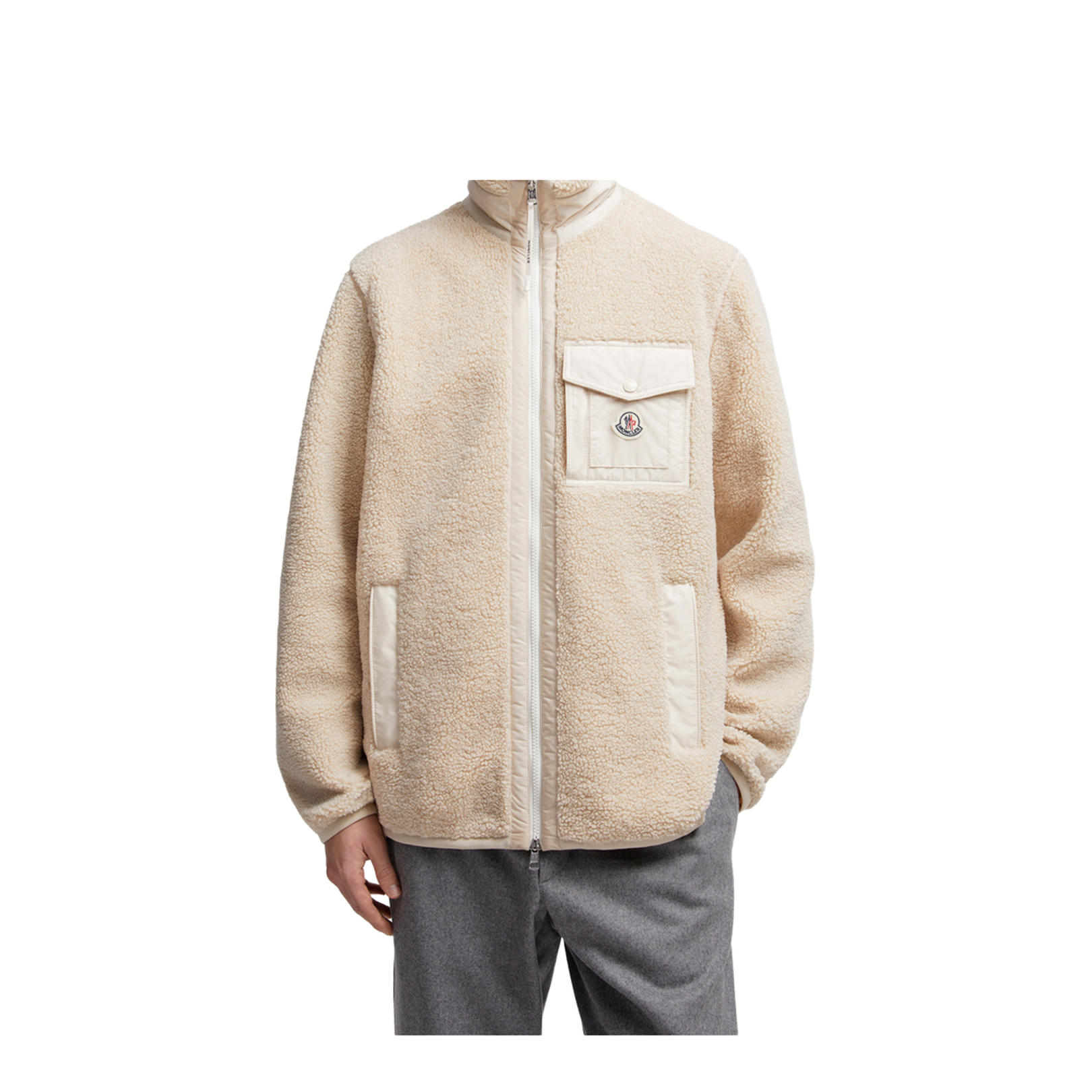 Light Beige Teddy Zip-Up Sweatshirt with Pocket