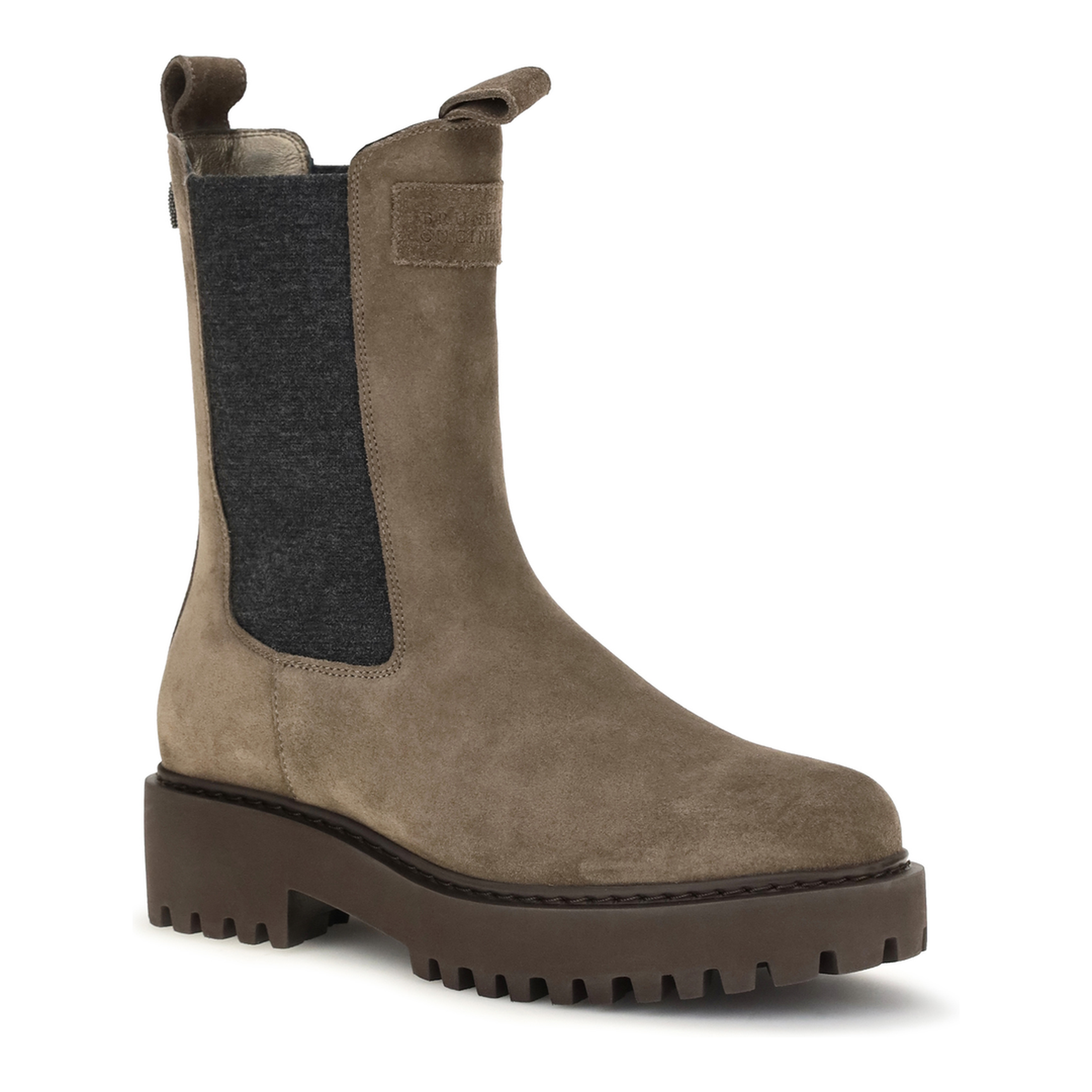 MAYFEYR - Brunello Cucinelli - Suede Ankle Boots With Knit Insert And Precious Loop Detail - MZSFG3409