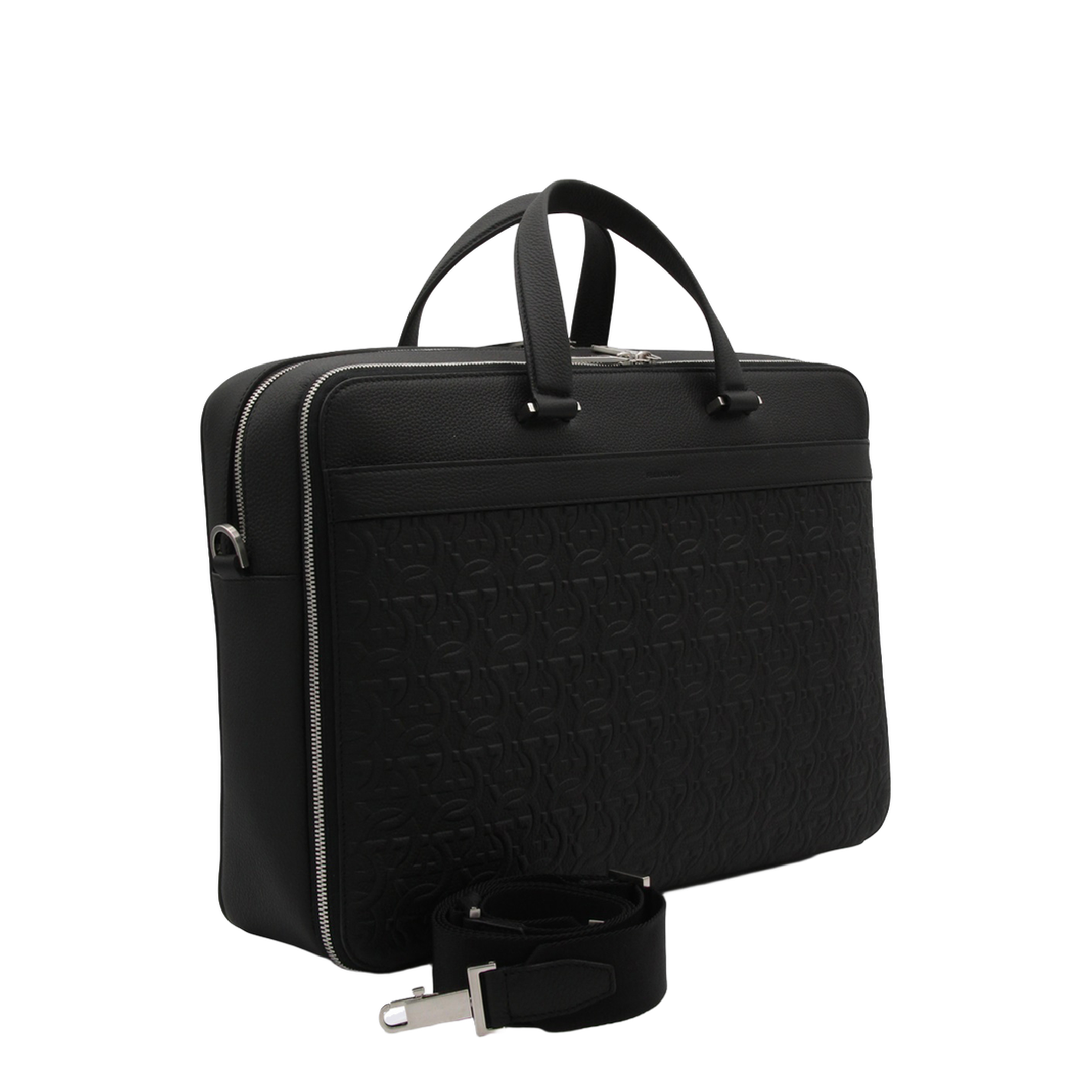 Salvatore Black Leather Business Gancini Top Handle Bag