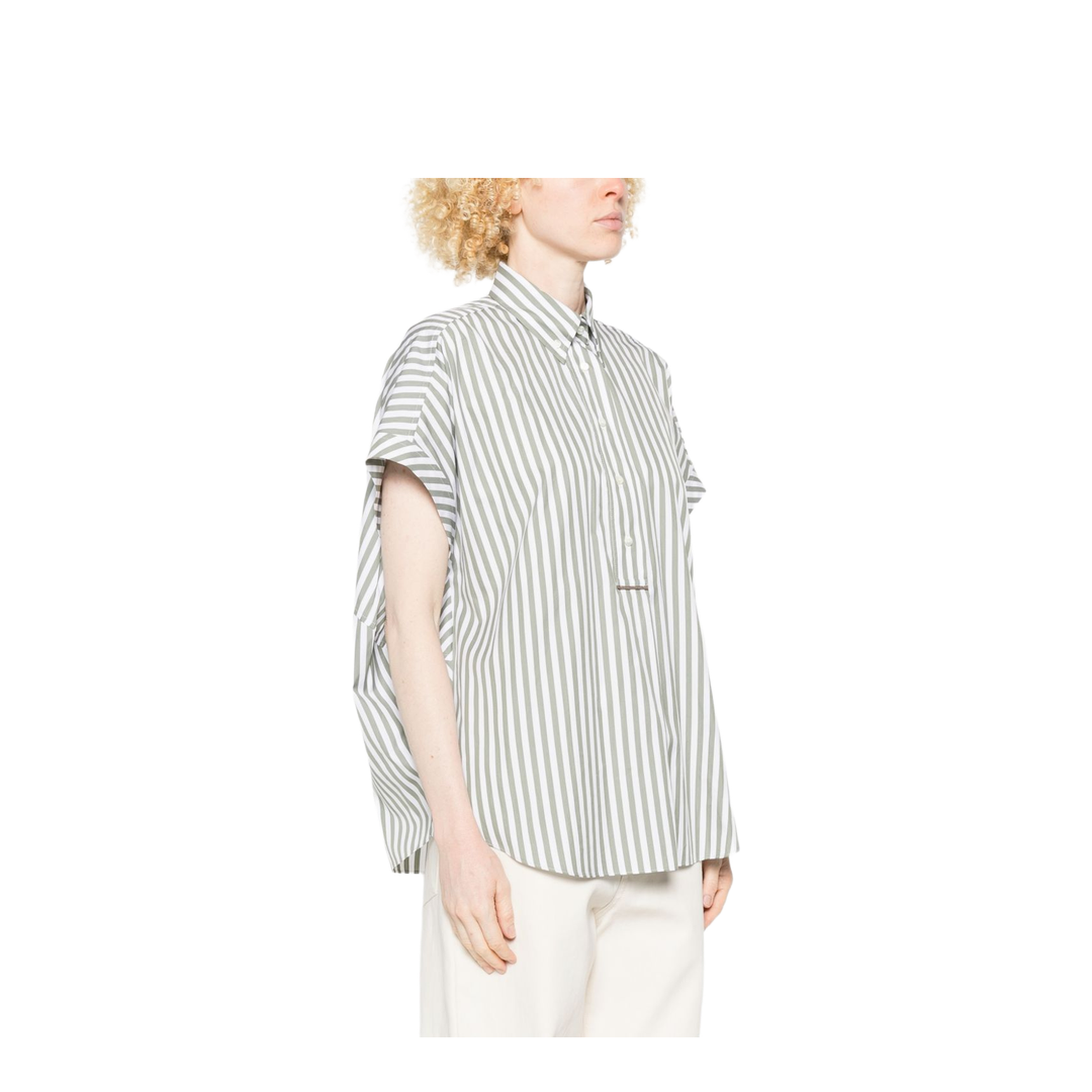 Cotton and Silk Striped Shirt Green