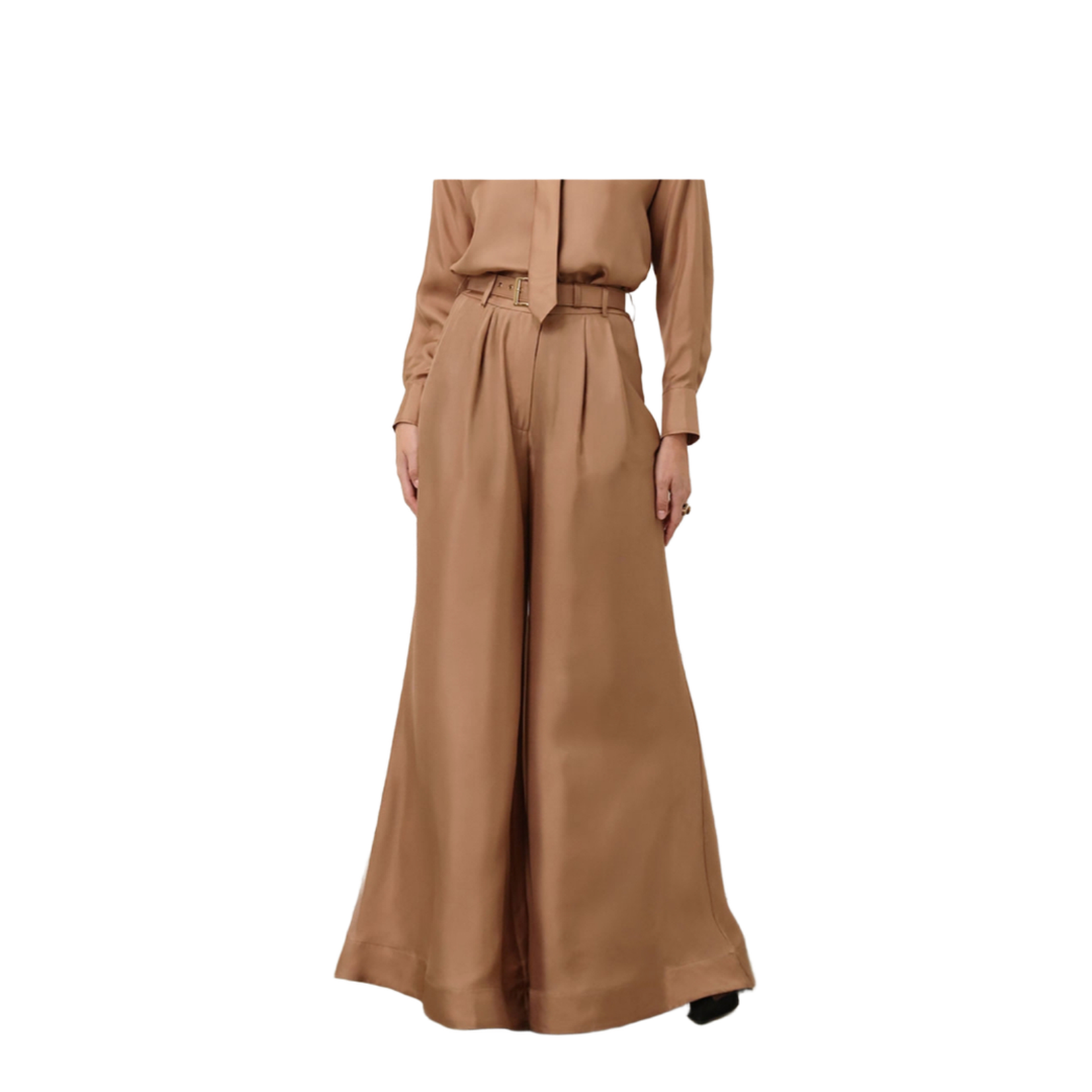 Camel Satin Wide-leg Pant
