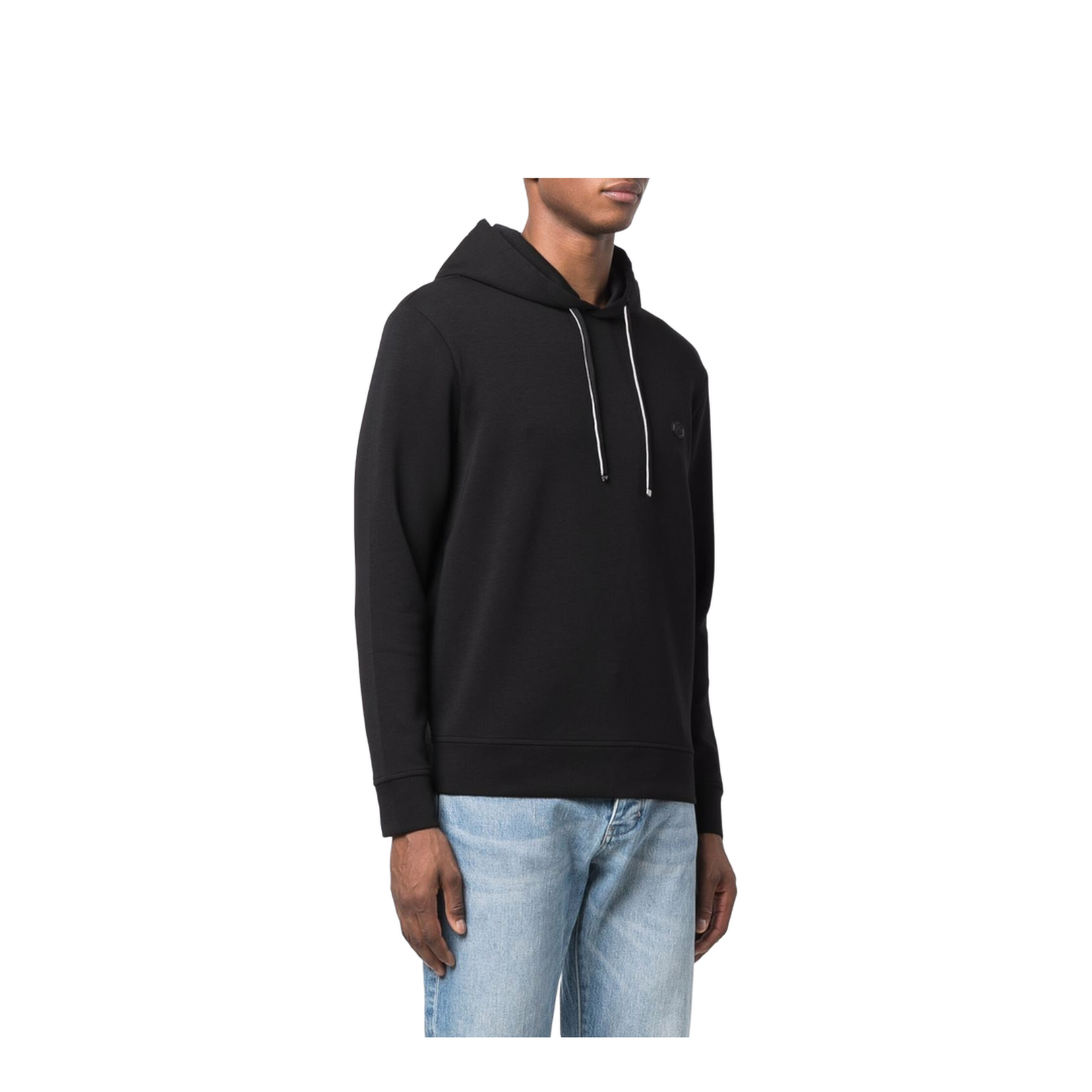 Black Cotton-Blend Long-Sleeved Logo Patch Hoodie