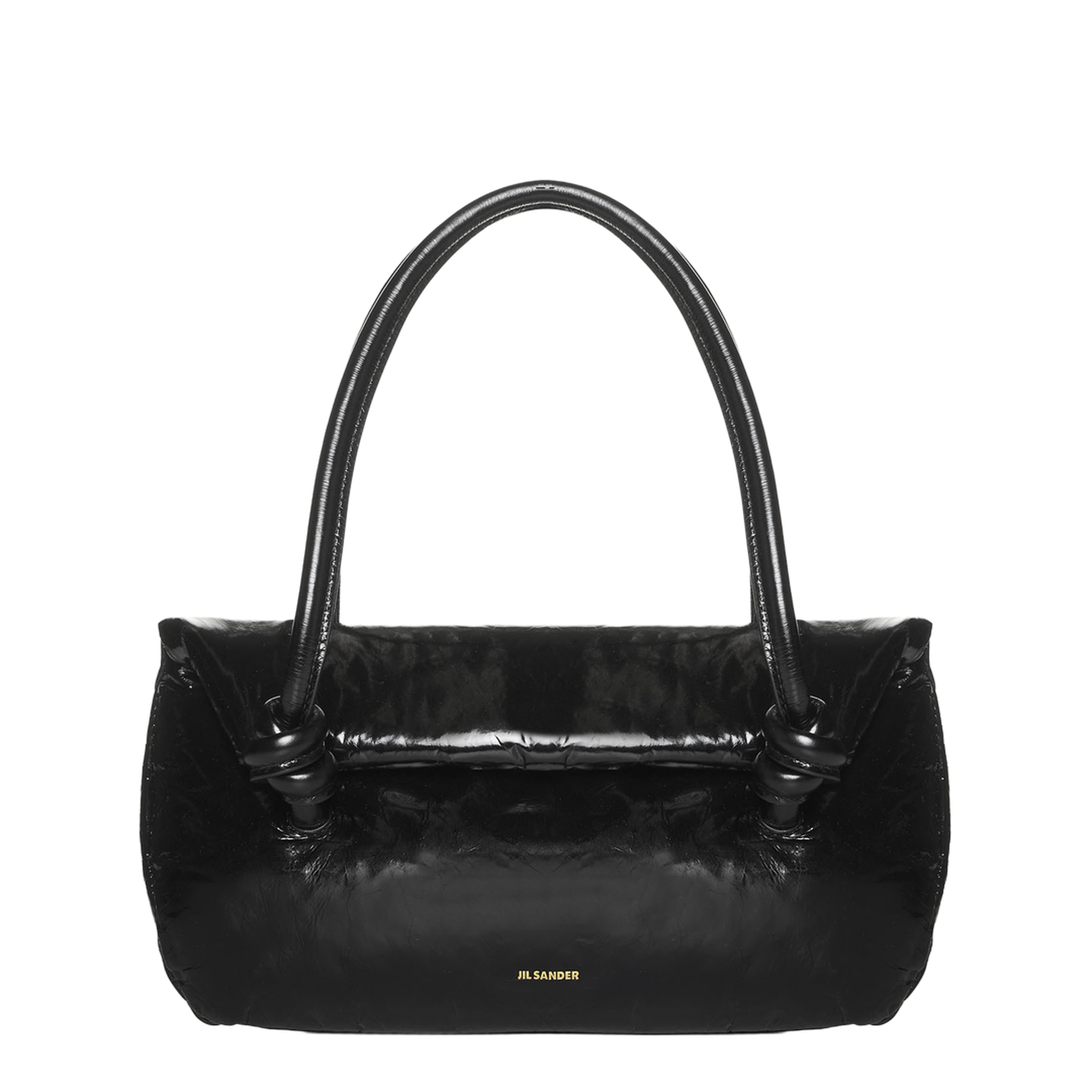 Knot Small Black Shoulder Bag With Laminated Logo In Patent Leather
