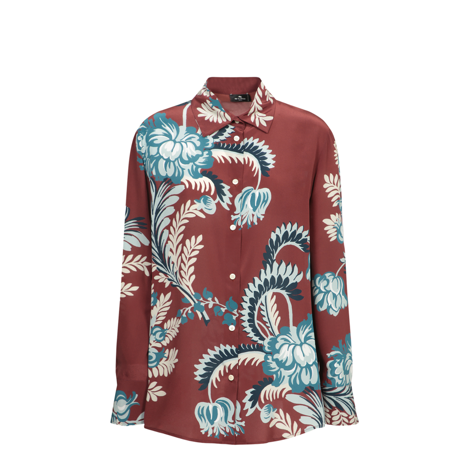 Floral-printed Curved Hem Shirt