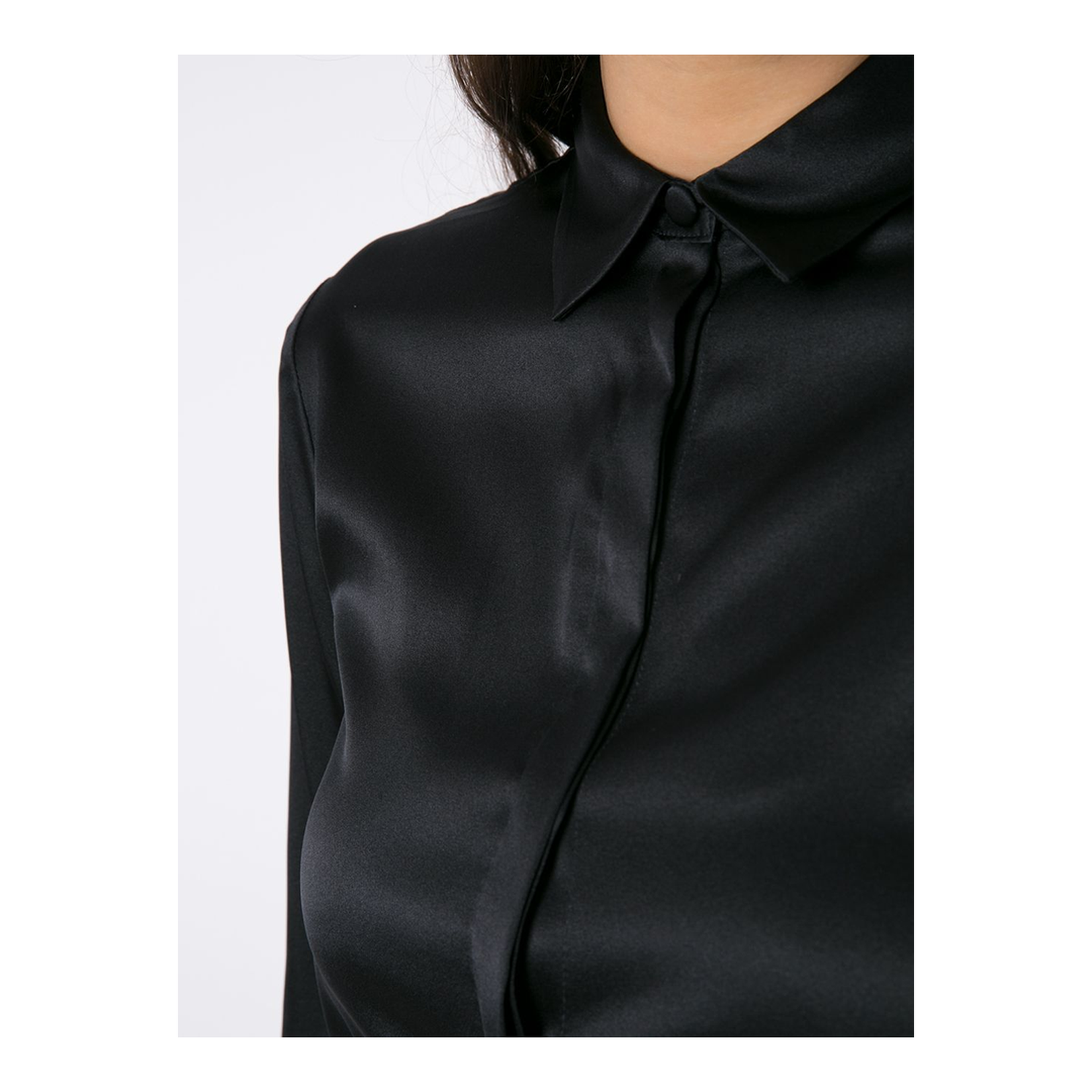 Dark Blue Stretch-Silk Long-Sleeve Silk Shirt