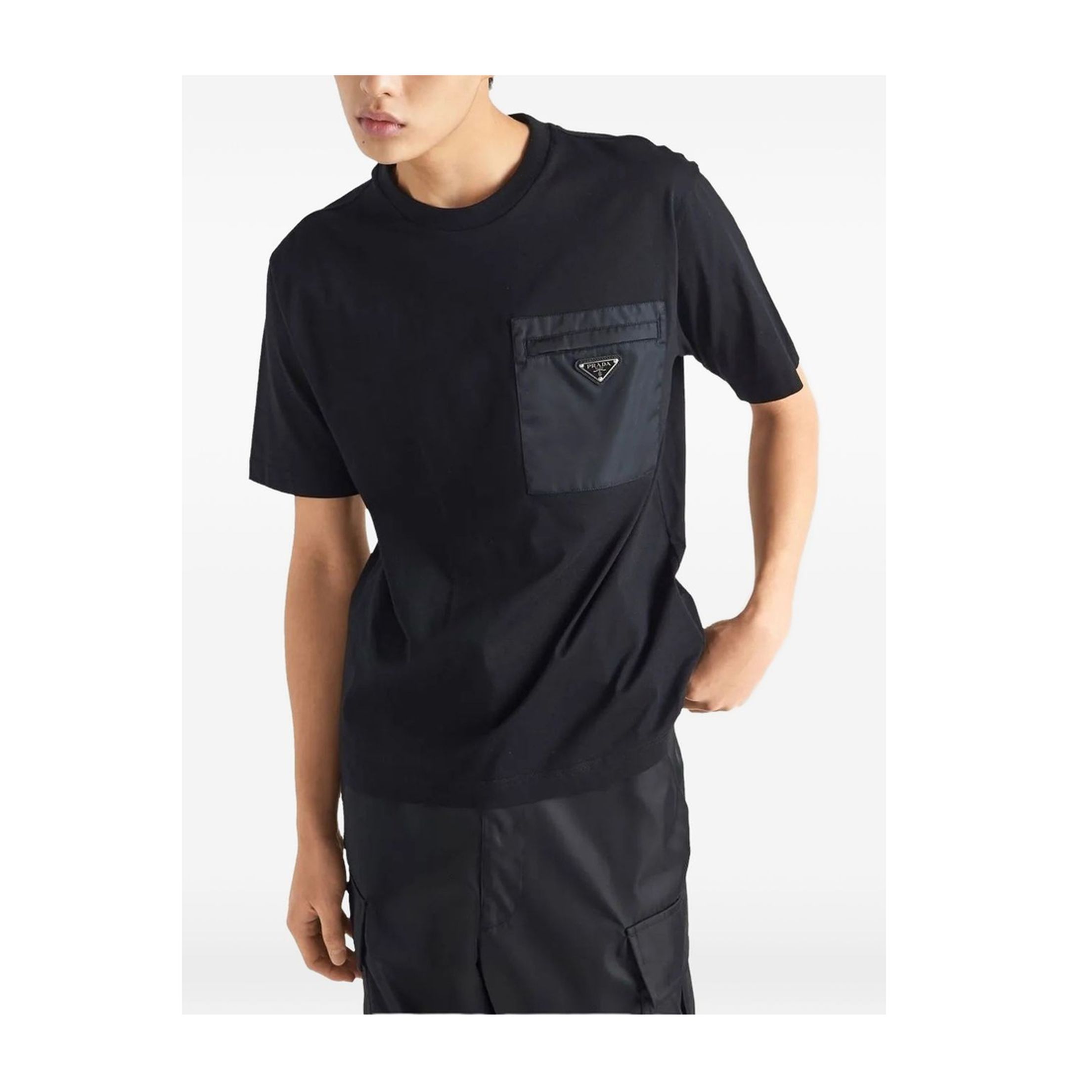 Black Cotton and Re-Nylon T-Shirt