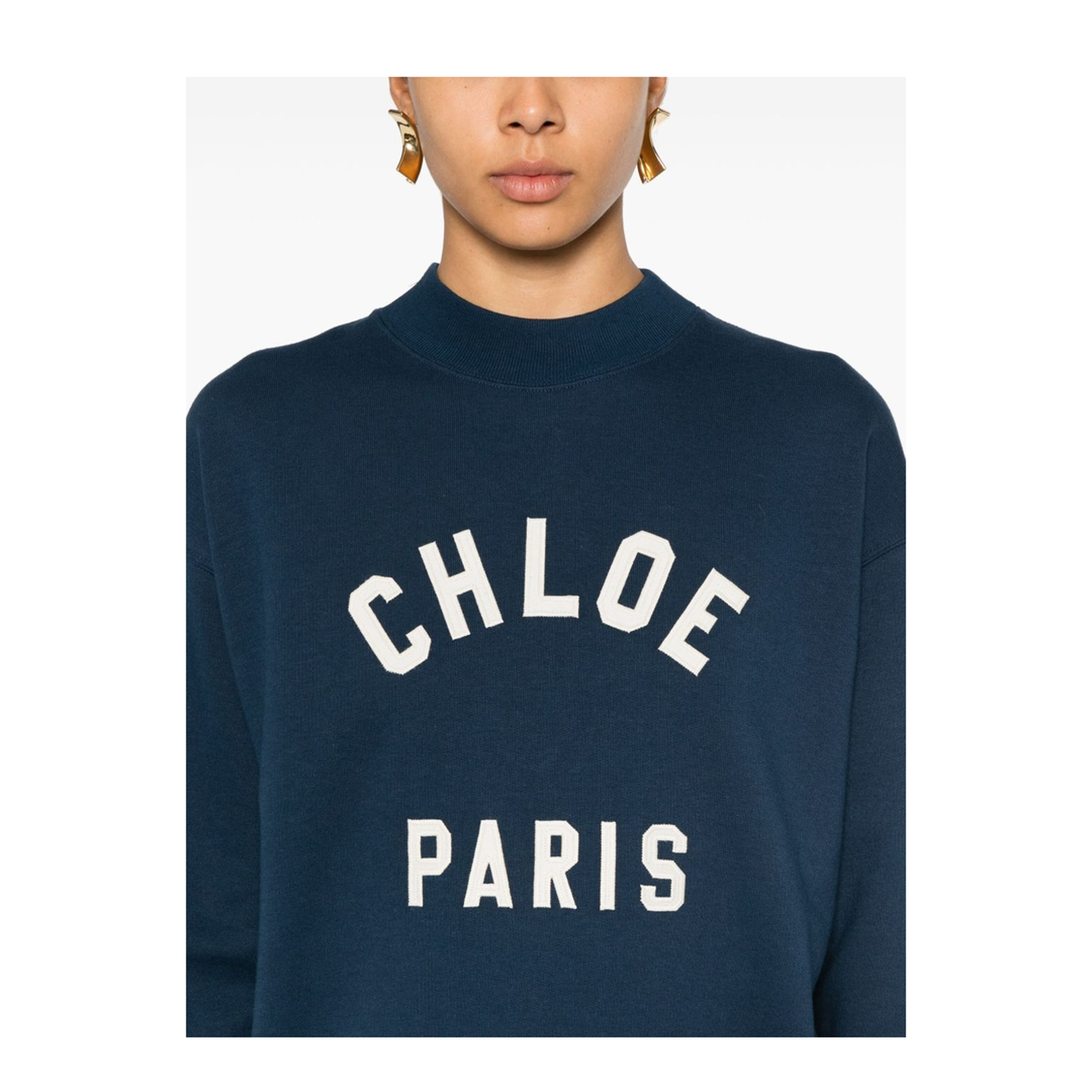 Mock-neck logo sweater in cotton fleece