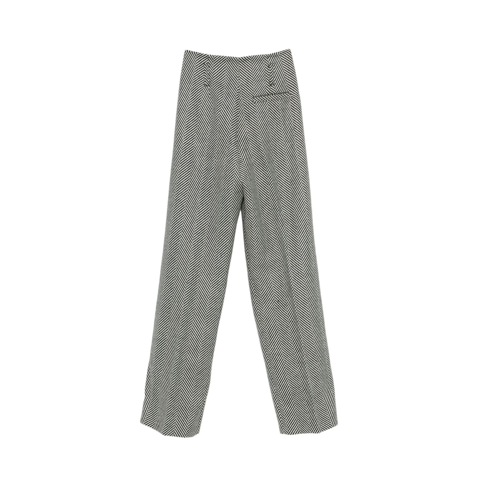 High-Rise Trousers in Wool with Chevron Patterning