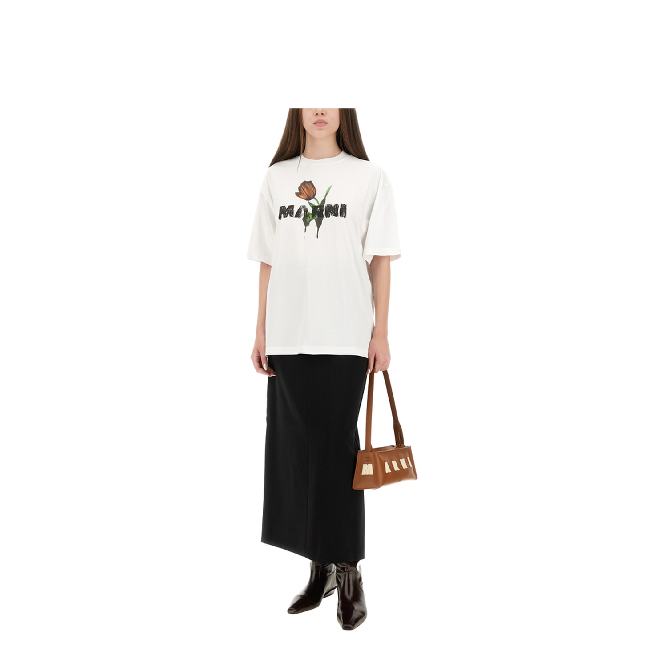 White Cotton T-Shirt with Tulip Print
