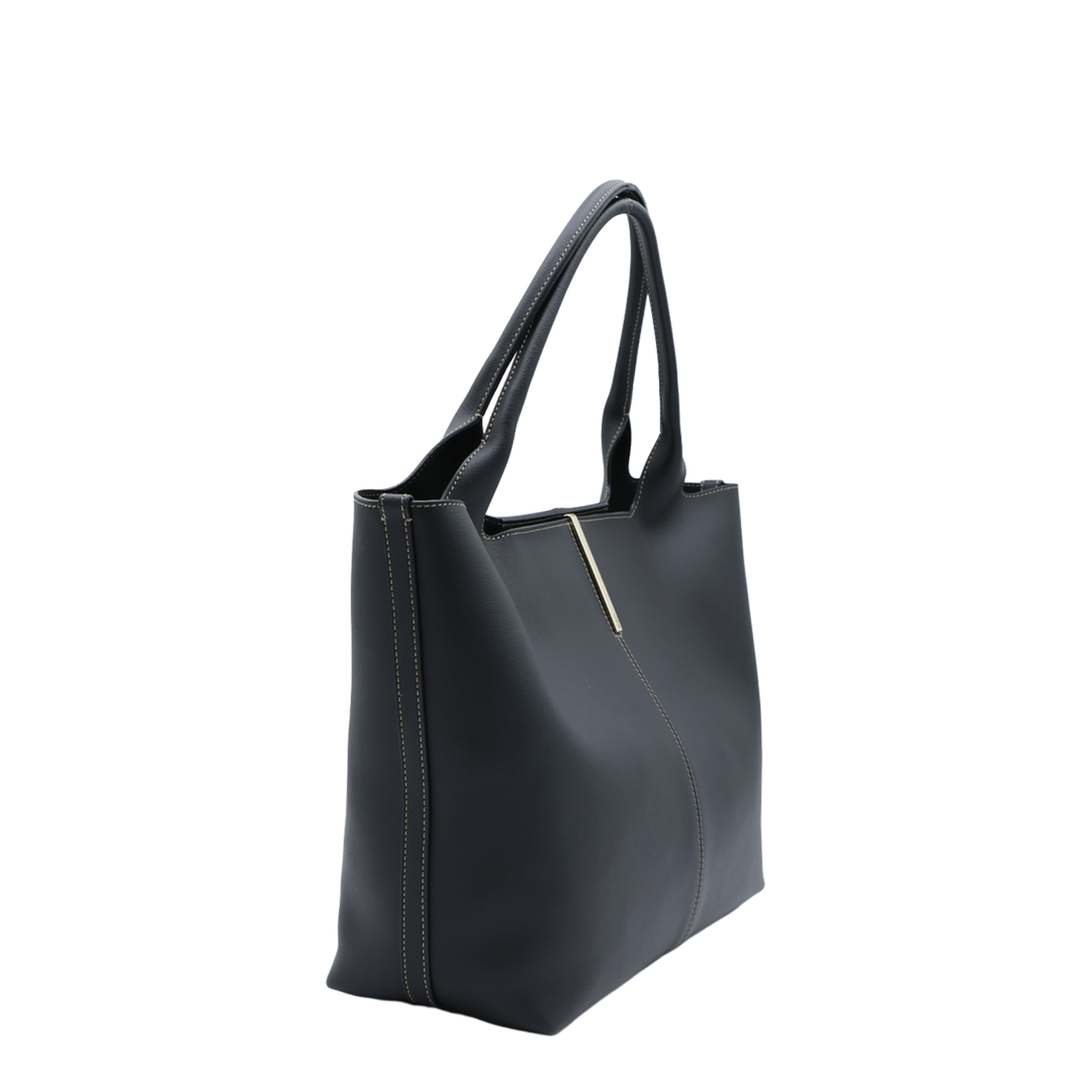 Medium Small Calfskin Shopping Bag - Black