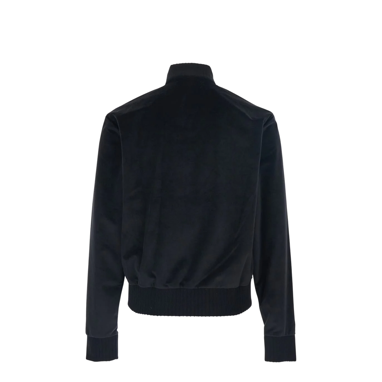 Black Jacket With High Neck And Logo Embroidery On The Front In Velvet