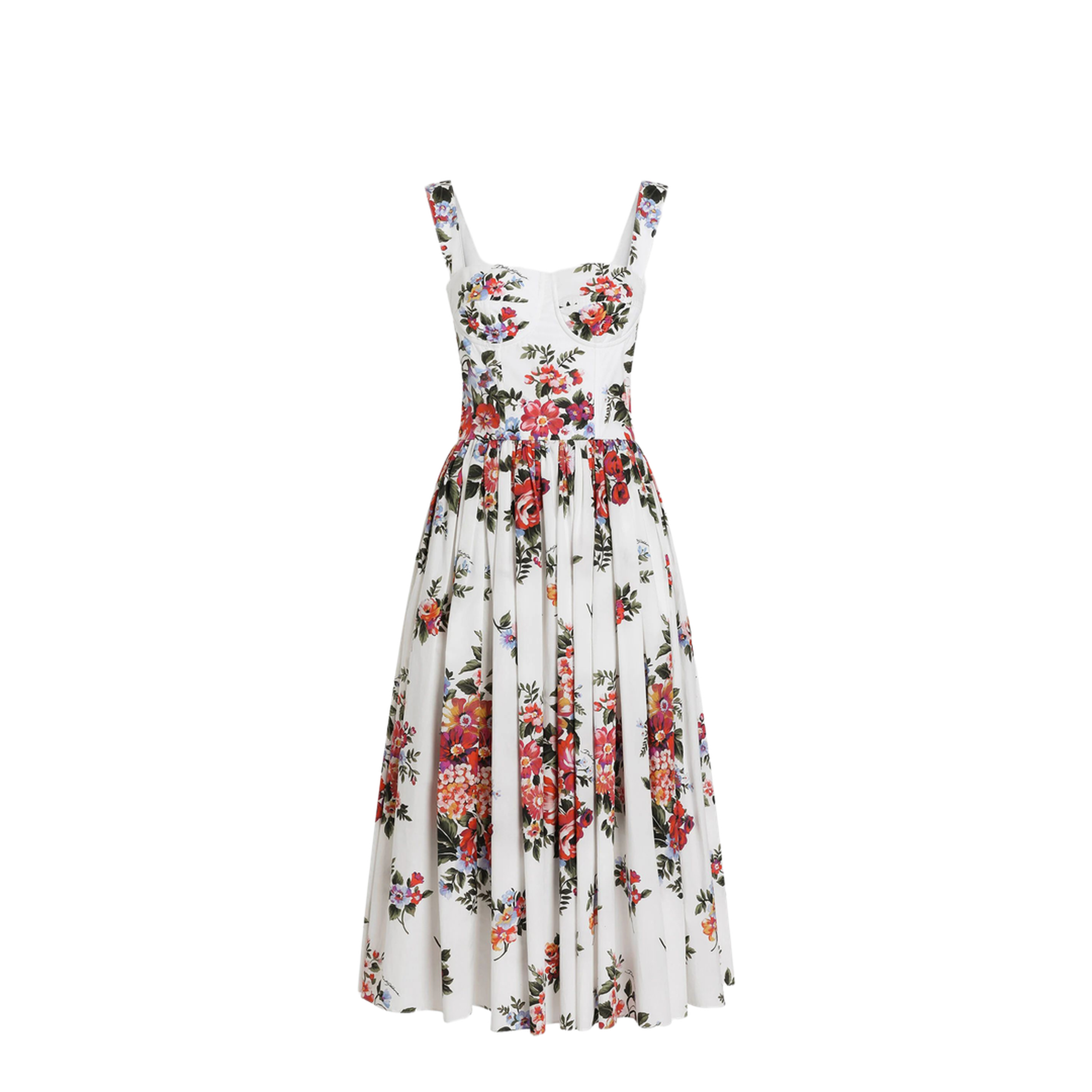 Flower Bouquet-Print Cotton Midi Dress