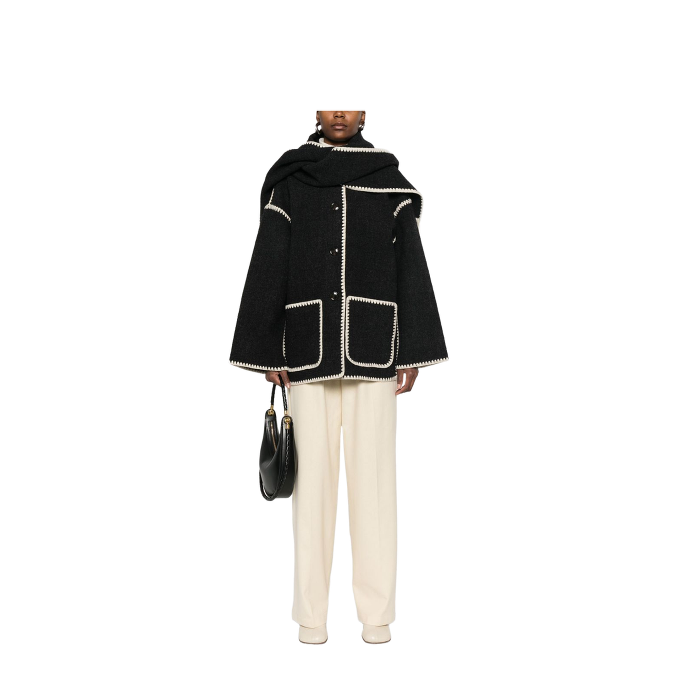 Embroidered Scarf Jacket - Dark Grey
