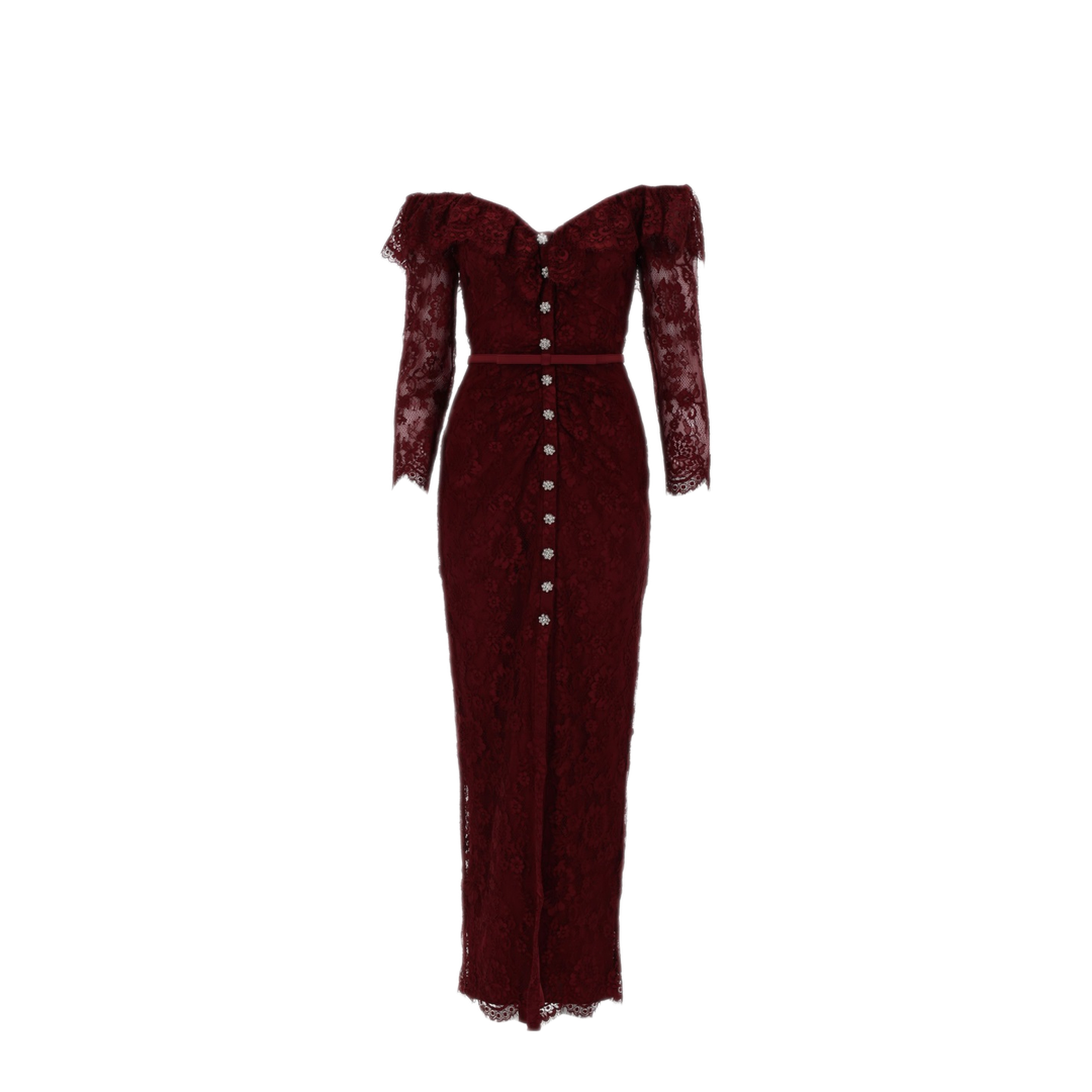 MAYFEYR - Self Portrait - Lace Dress With Jewel Buttons - RS26188XBUBURGUNDY