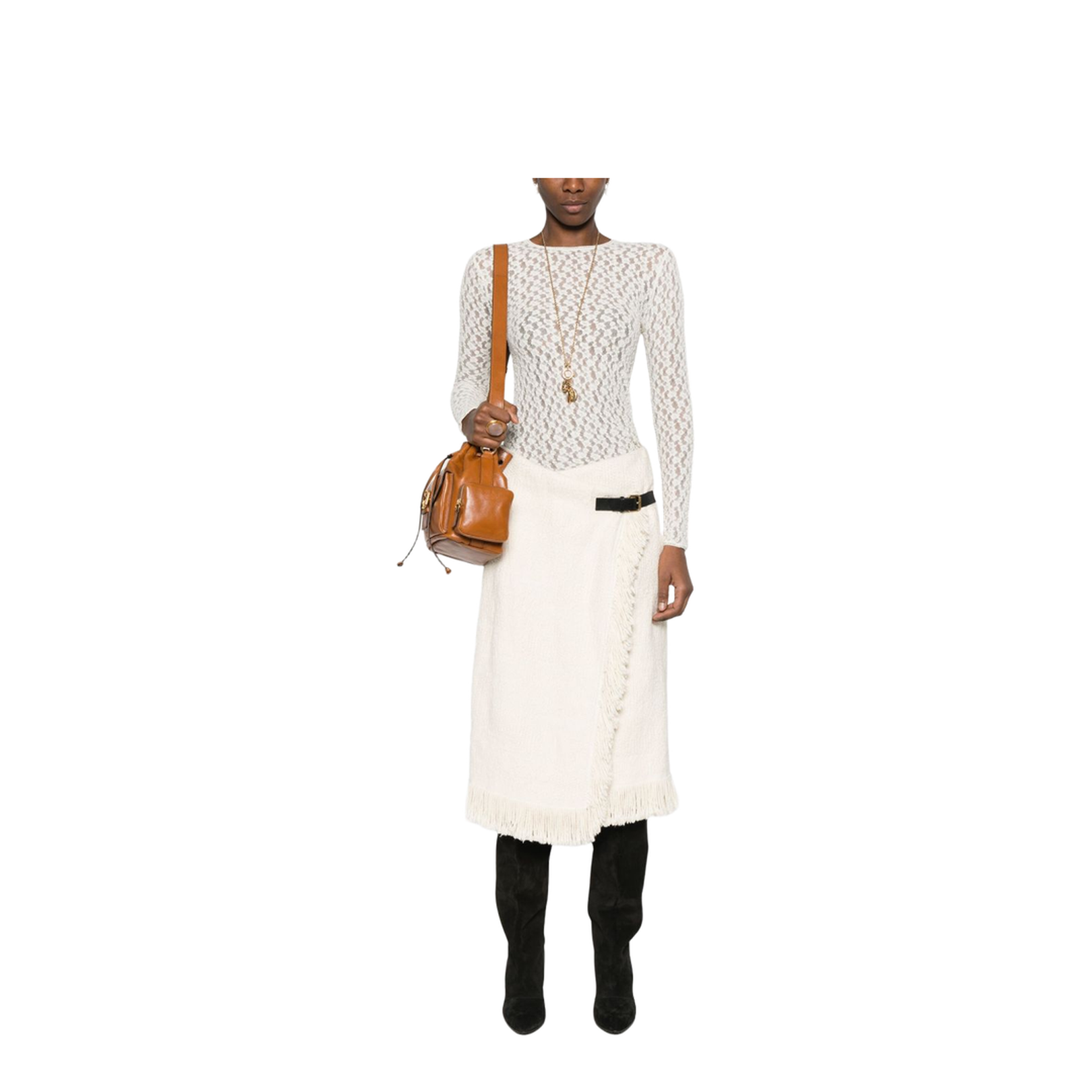 White Crew Neck Long Sleeve Dress with Floral Embroidery