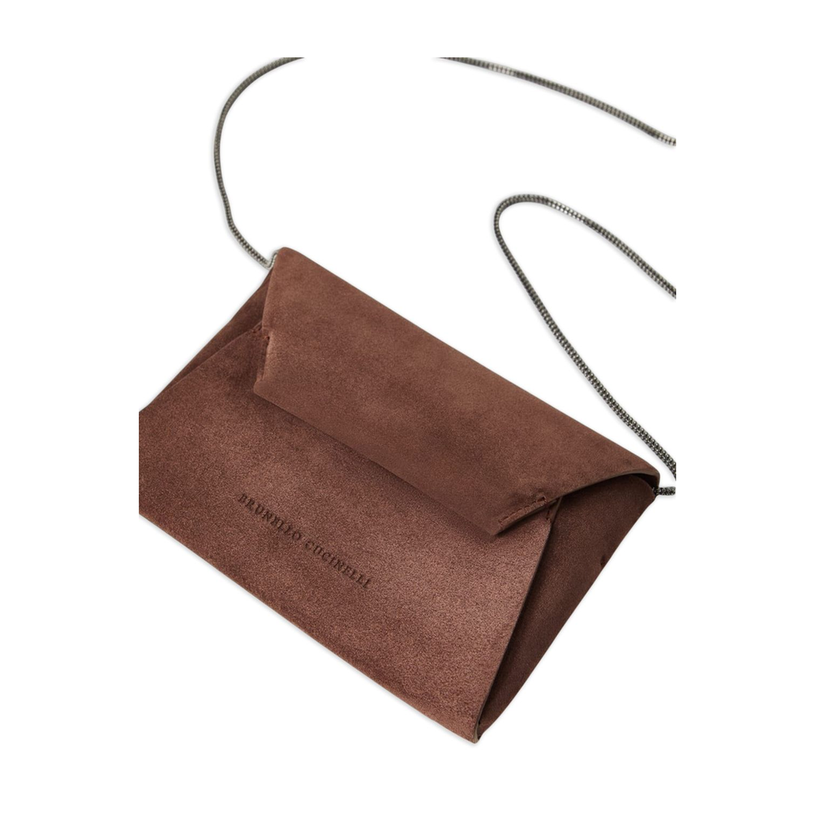 Brown Calf Suede Bag with Magnetic Closure and Chain Strap