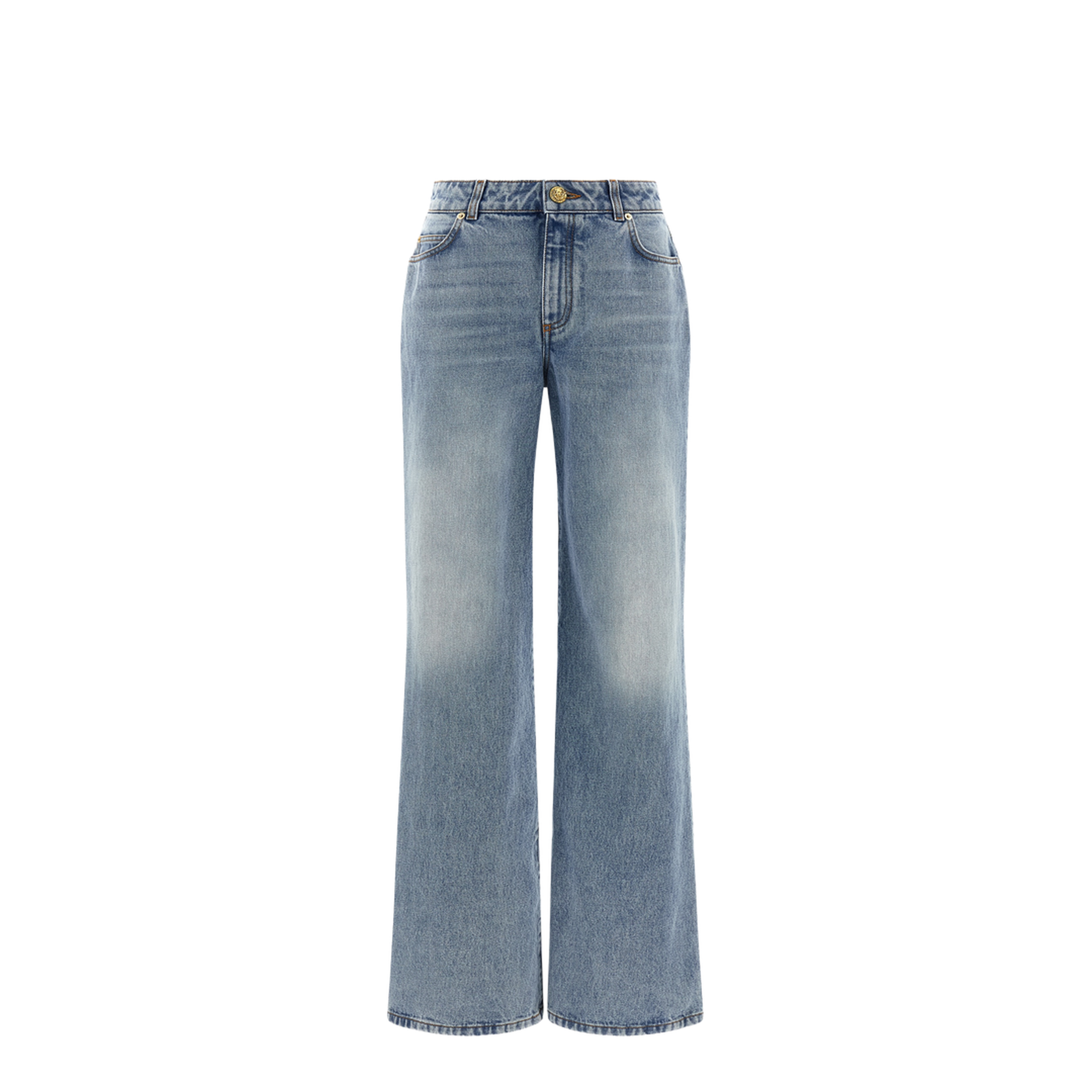 Straight-Leg Faded Denim Jeans