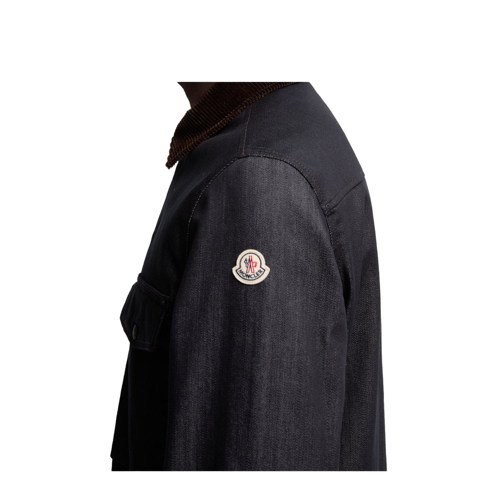 Dark Blue Denim Corduroy-Trimmed Shirt Jacket