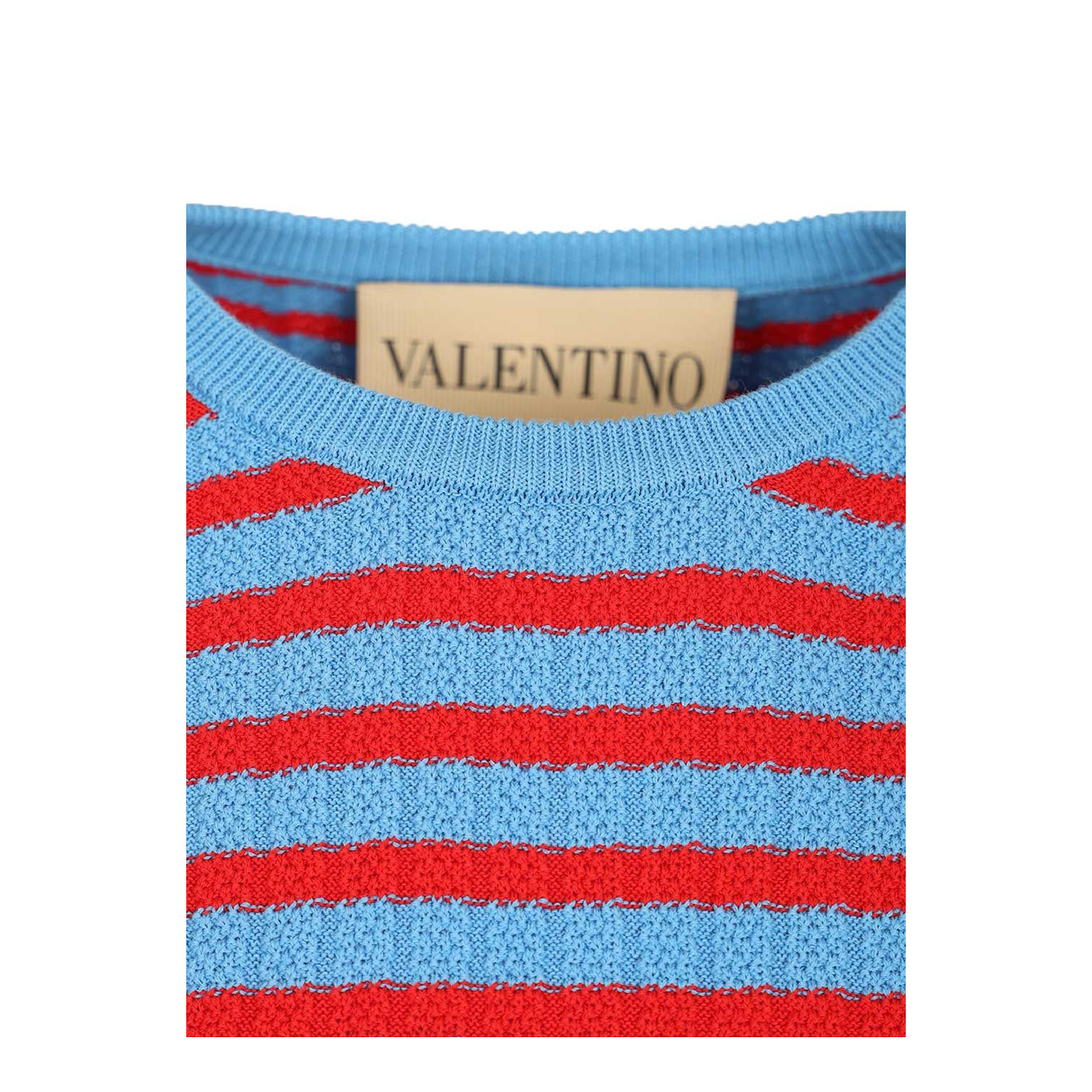 Women's Ribbed Striped Cotton T-Shirt Red/Blue