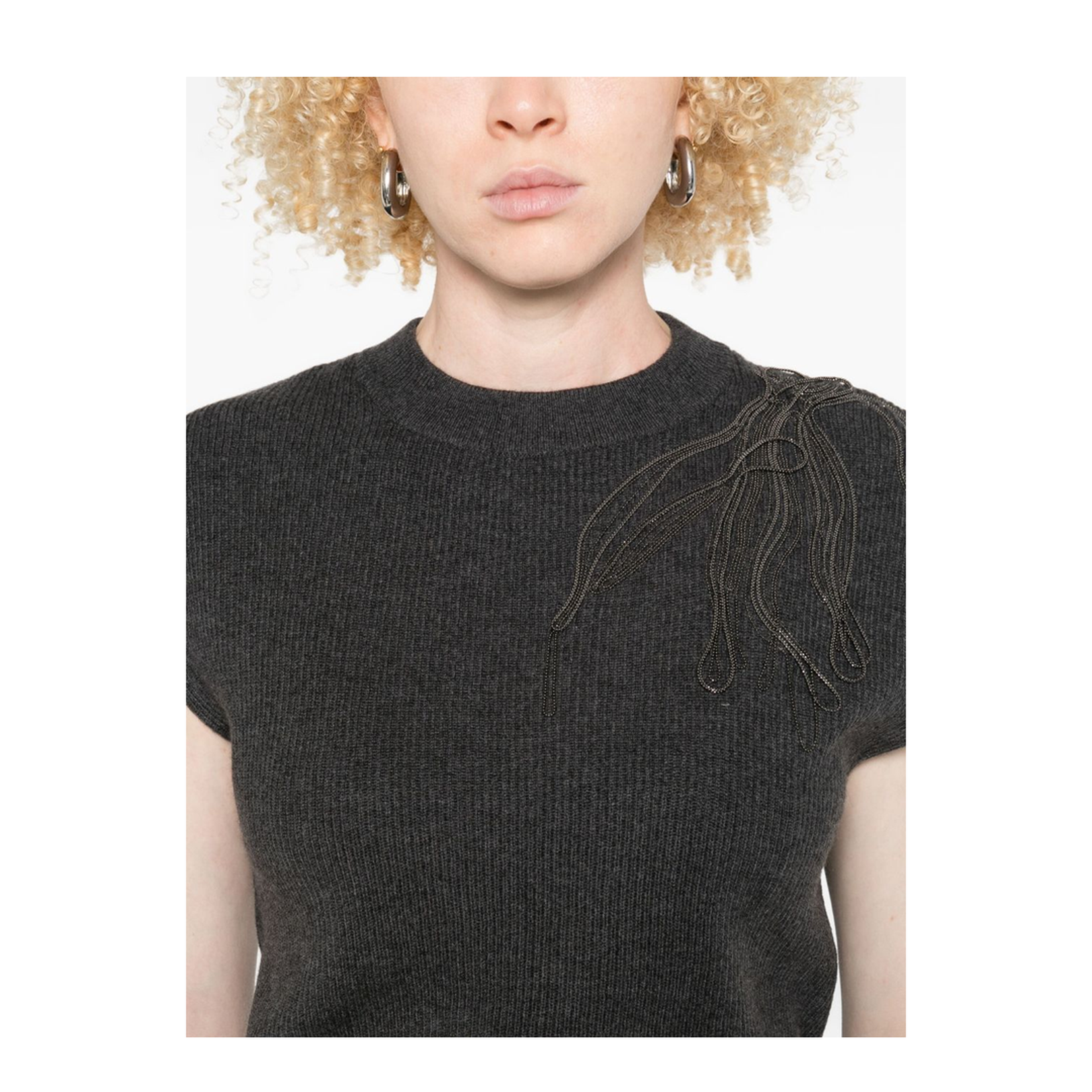 Dark Grey Ribbed Knit Sleeveless Top