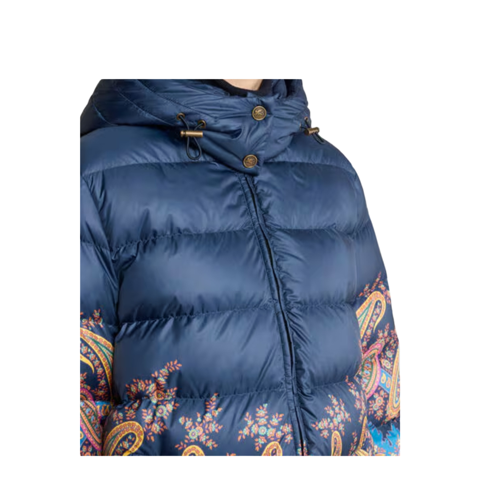 Down Jacket with Hood and Placed Print