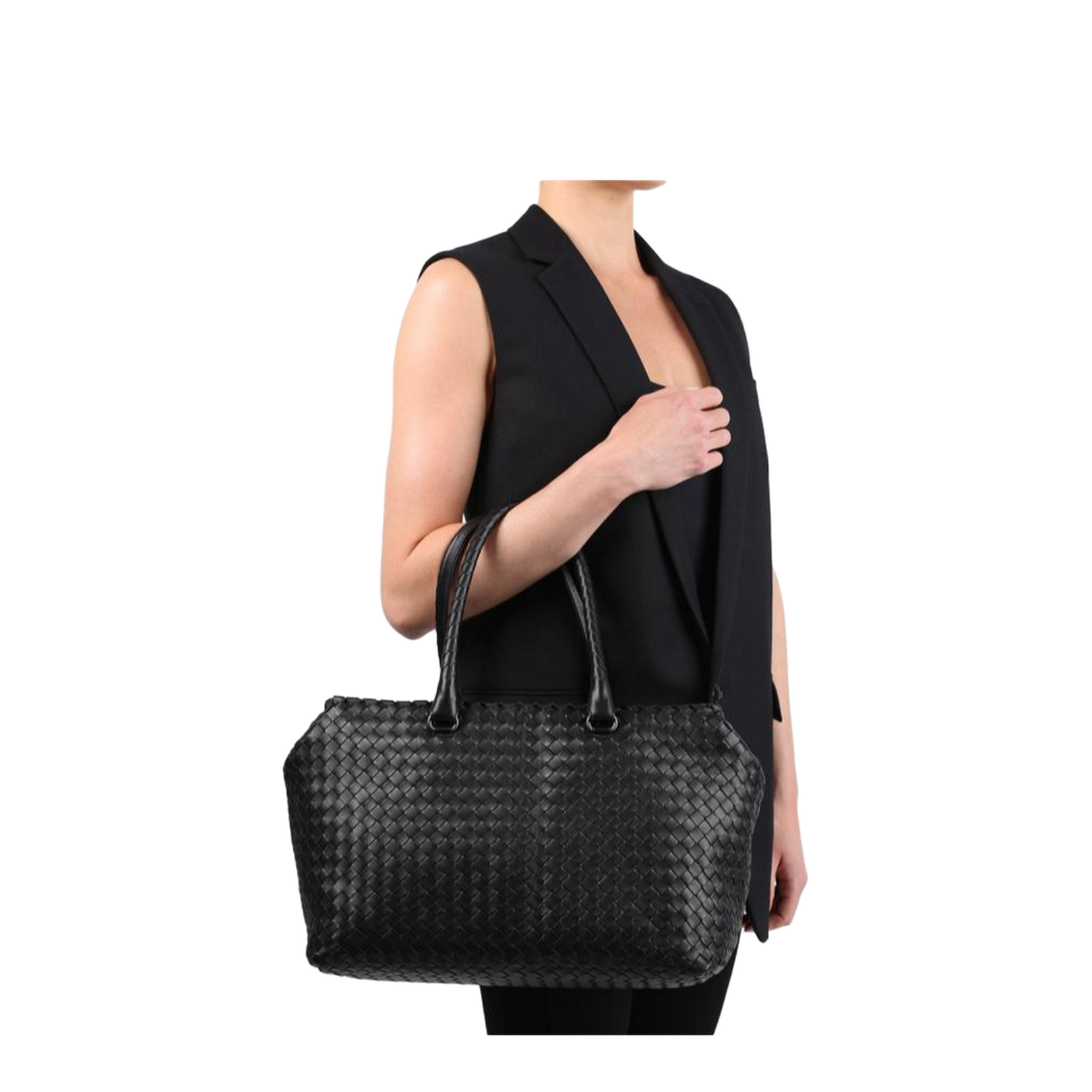 Intrecciato Small Leather Tote Bags - Black
