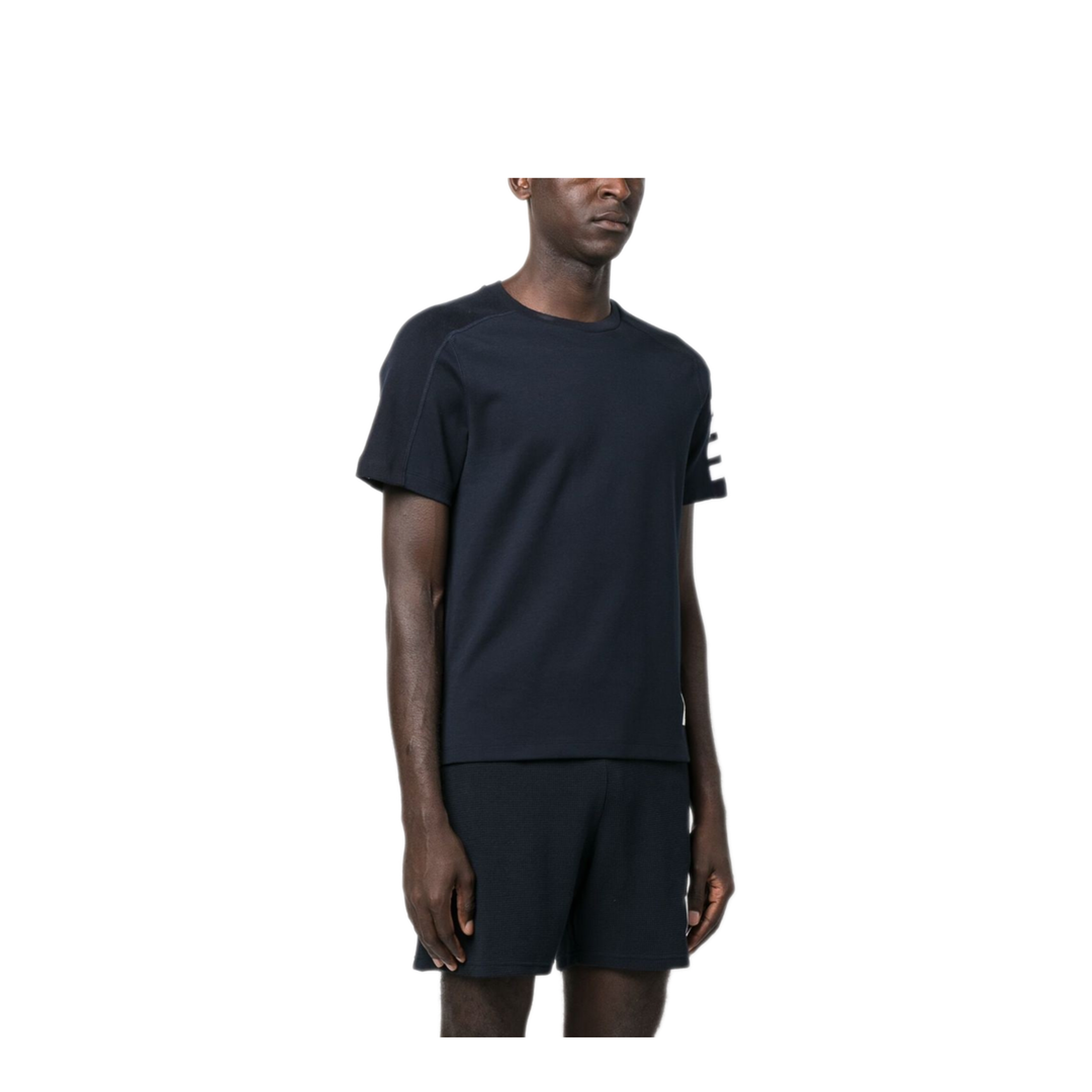 MAYFEYR - Thom Browne - Short Sleeve Tee With 4 Bar Stripe In Milano Cotton - MJS246A07323415