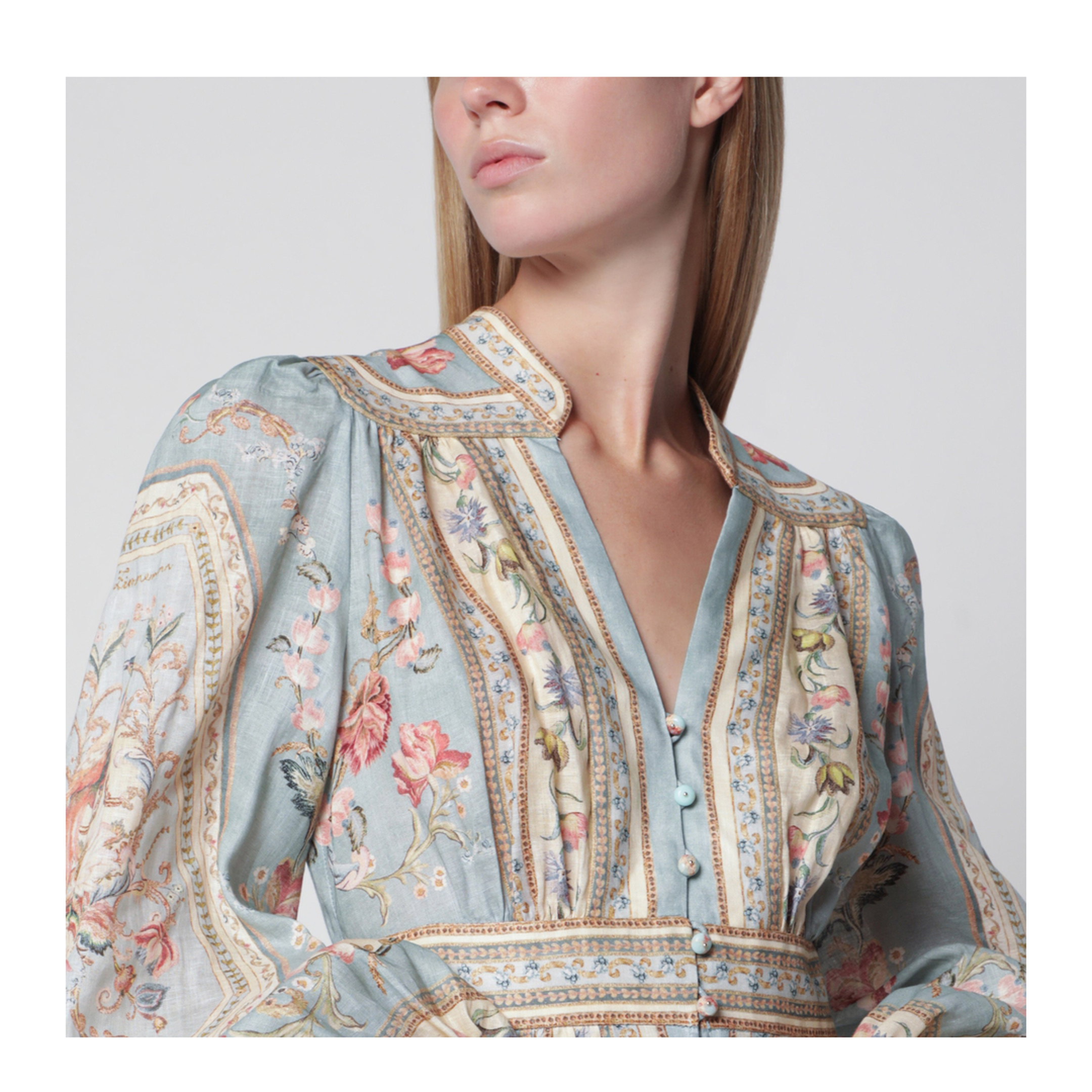 MAYFEYR - Zimmermann - Roselight Midi Dress In Floral Linen - 3501DSS264LIBT
