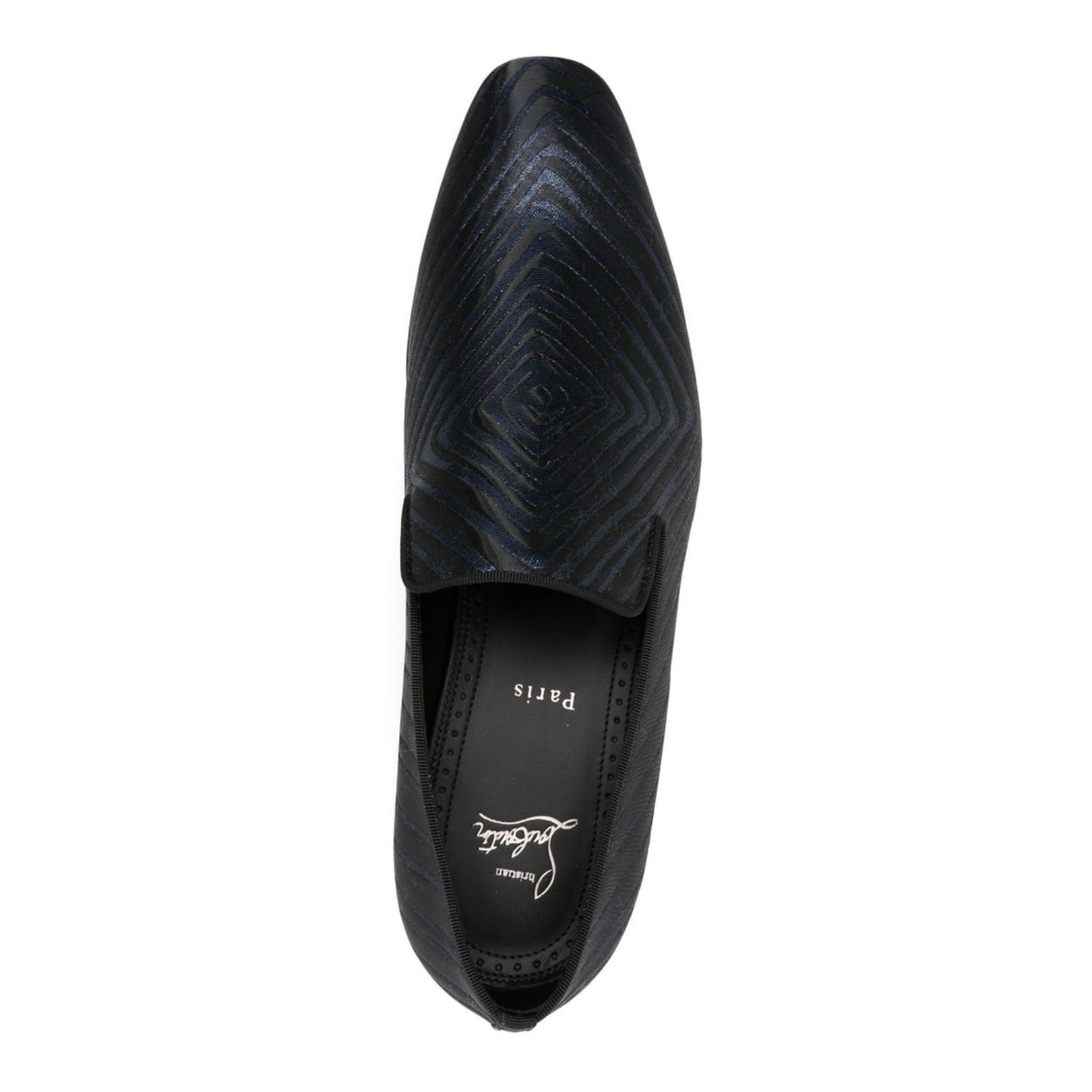 Black Leather Geometric Pattern Slip-On Flat Sole
