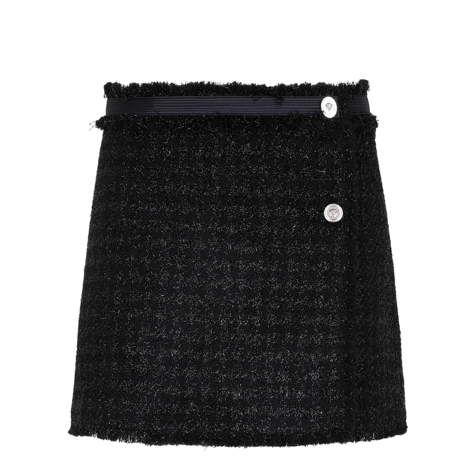Black Mini Lurex Skirt with Silver-tone Hardware in Wool Blend