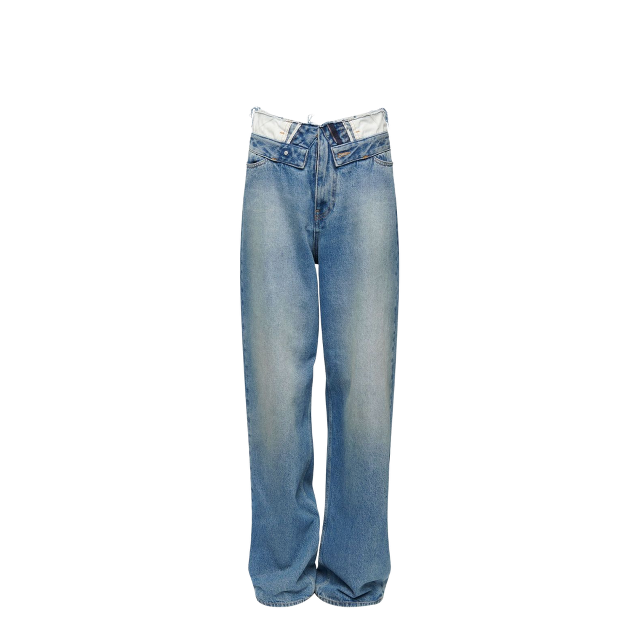 Light Blue Washed Jeans with Layered Waistband