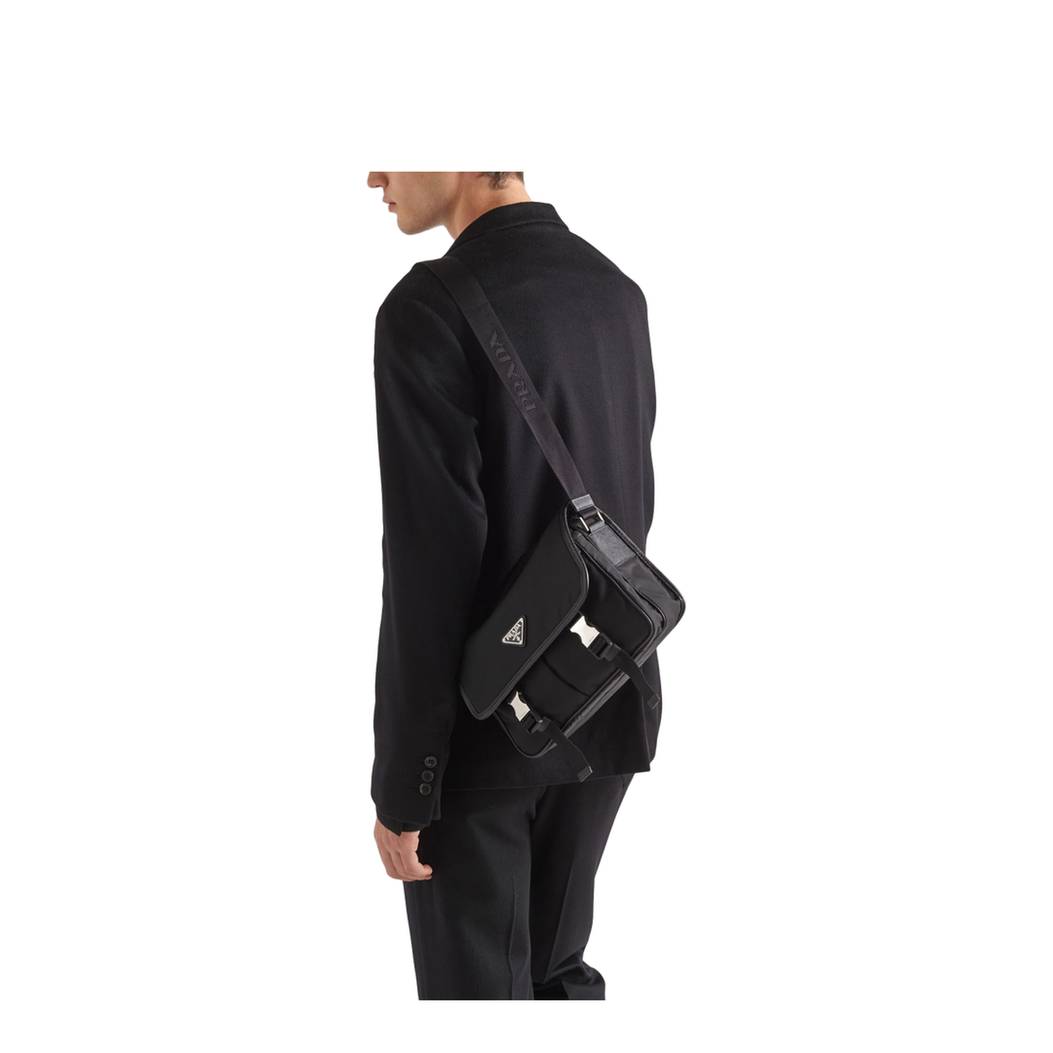 Re-Nylon Saffiano Leather Shoulder Bag - Black
